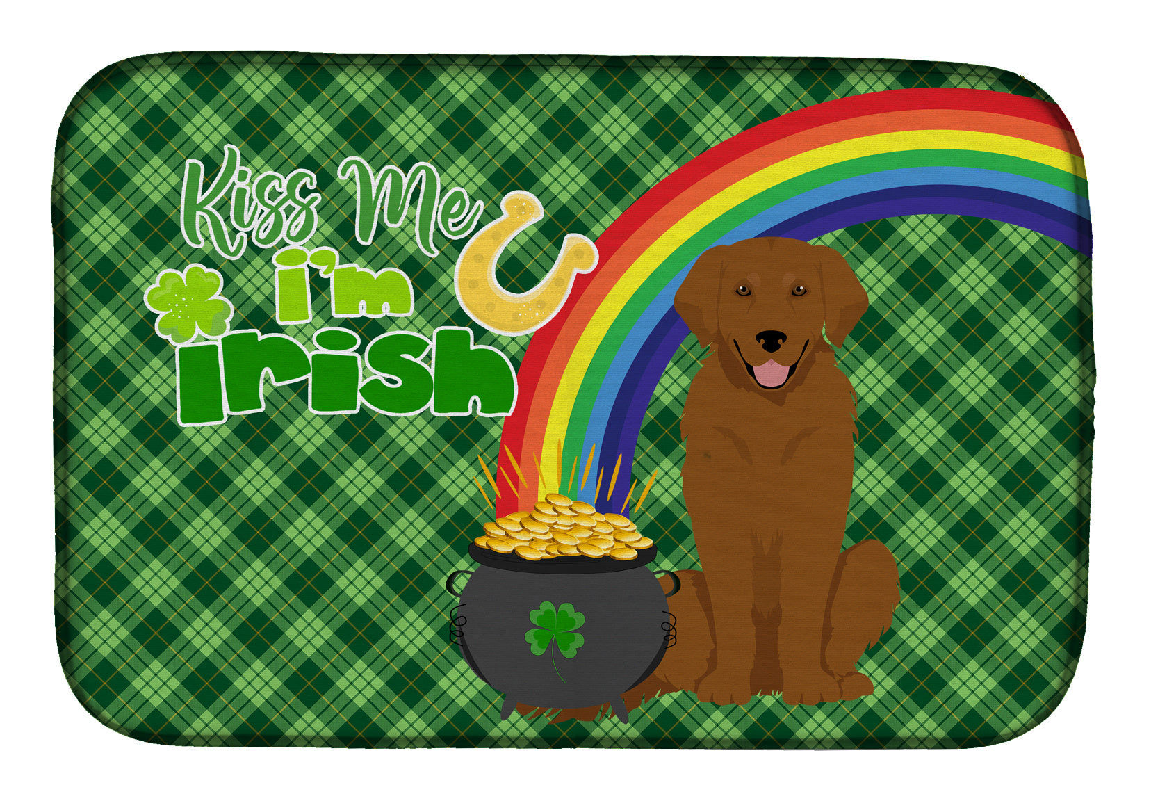 NEW Mahogany Golden Retriever St. Patrick's Day Dish Drying Mat Absorbent Dish Drying Mat Pad for Kitchen Counter Dish Drainer Mat for Countertop, 14 x 21", Multicolor