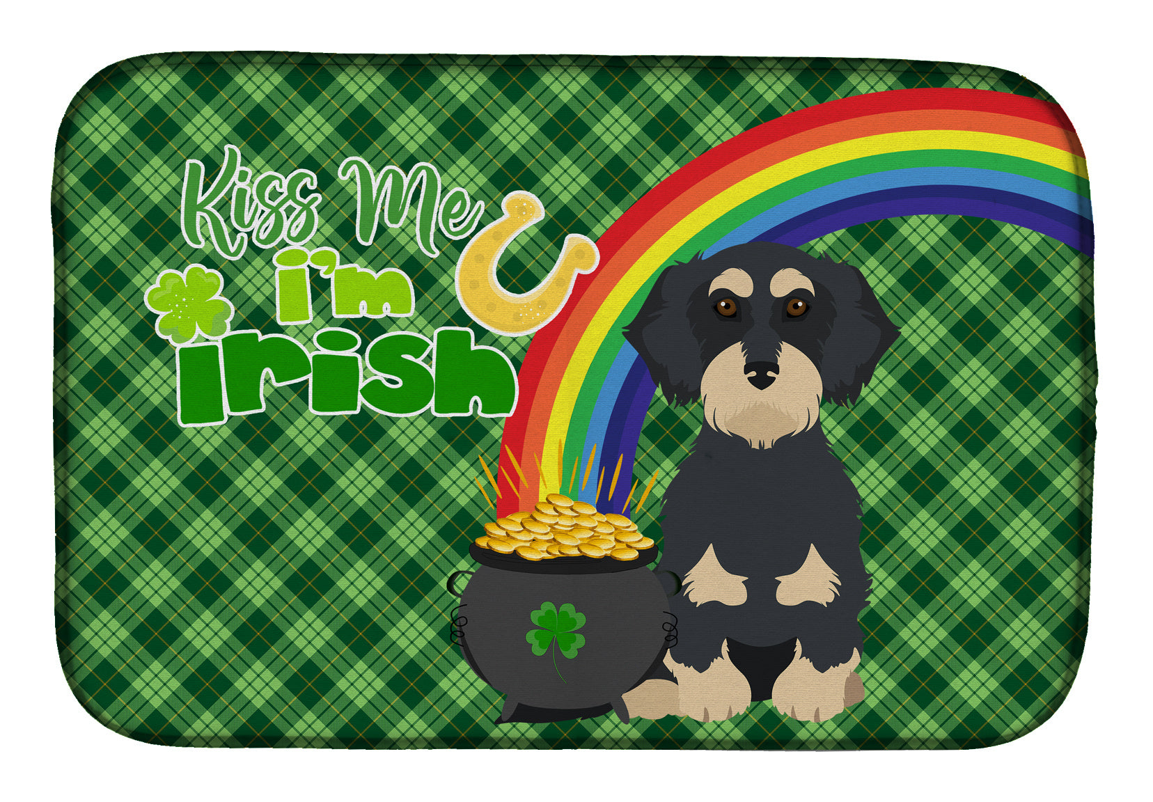 NEW Wirehair Black and Cream Dachshund St. Patrick's Day Dish Drying Mat Absorbent Dish Drying Mat Pad for Kitchen Counter Dish Drainer Mat for Countertop, 14 x 21", Multicolor