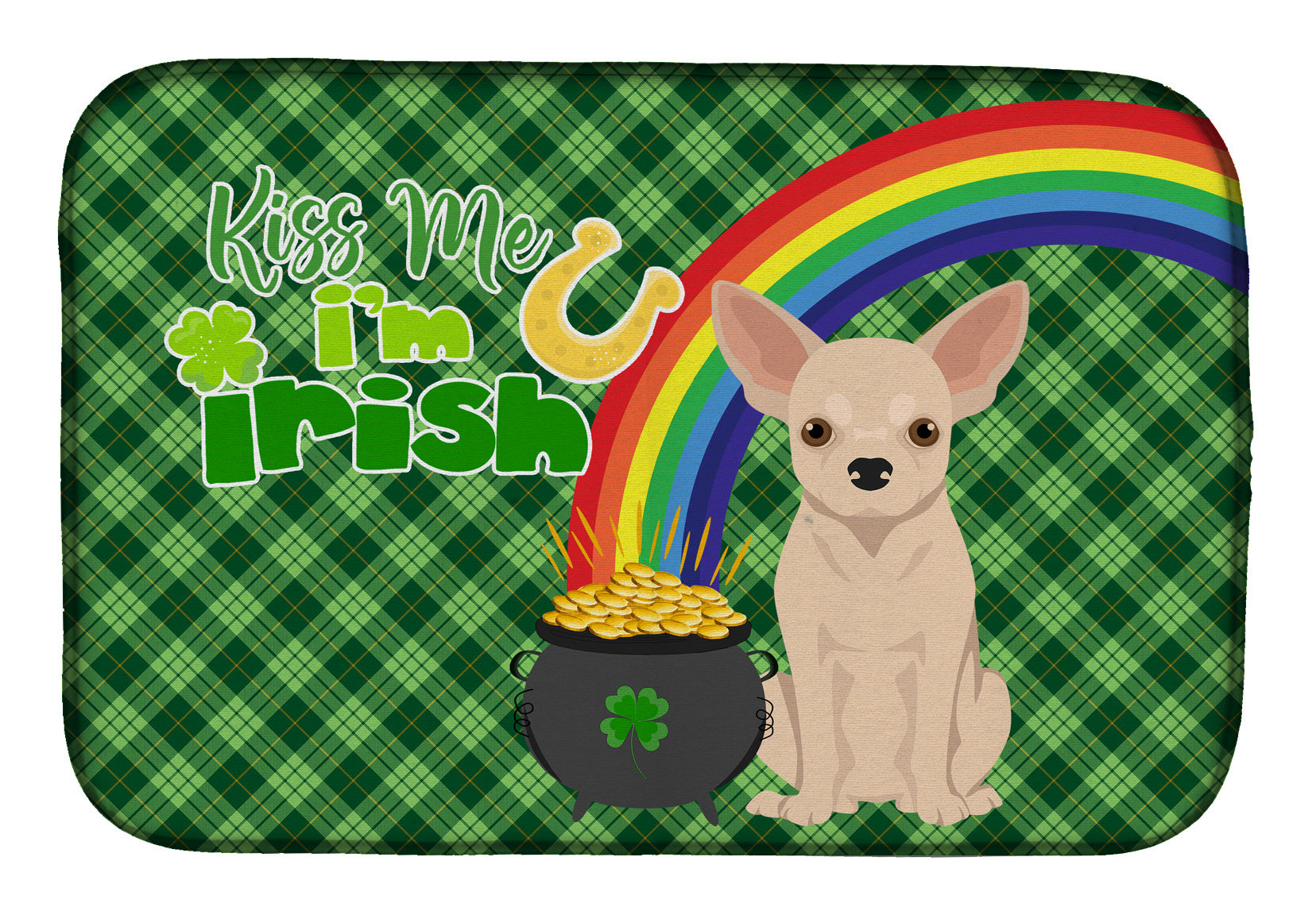 NEW Fawn Chihuahua St. Patrick's Day Dish Drying Mat Absorbent Dish Drying Mat Pad for Kitchen Counter Dish Drainer Mat for Countertop, 14 x 21", Multicolor