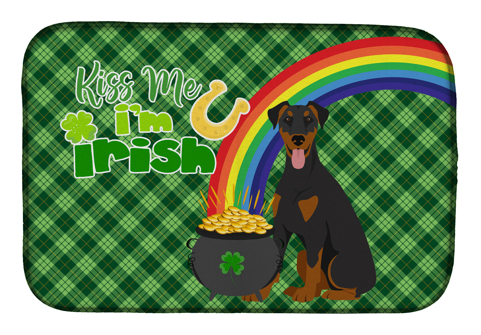 NEW Natural Ear Black and Tan Doberman Pinscher St. Patrick's Day Dish Drying Mat Absorbent Dish Drying Mat Pad for Kitchen Counter Dish Drainer Mat for Countertop, 14 x 21", Multicolor