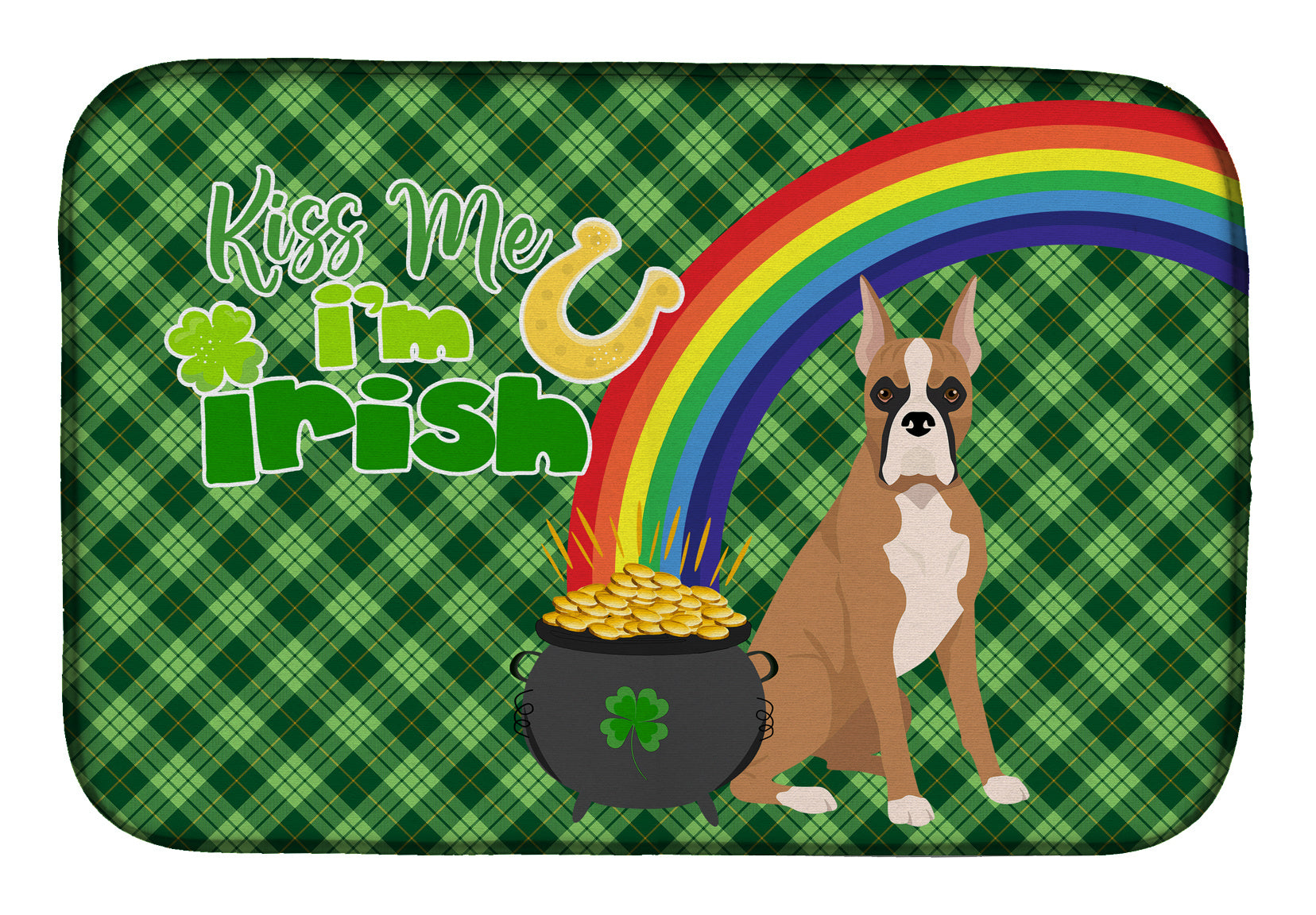 NEW Fawn Boxer St. Patrick's Day Dish Drying Mat Absorbent Dish Drying Mat Pad for Kitchen Counter Dish Drainer Mat for Countertop, 14 x 21", Multicolor