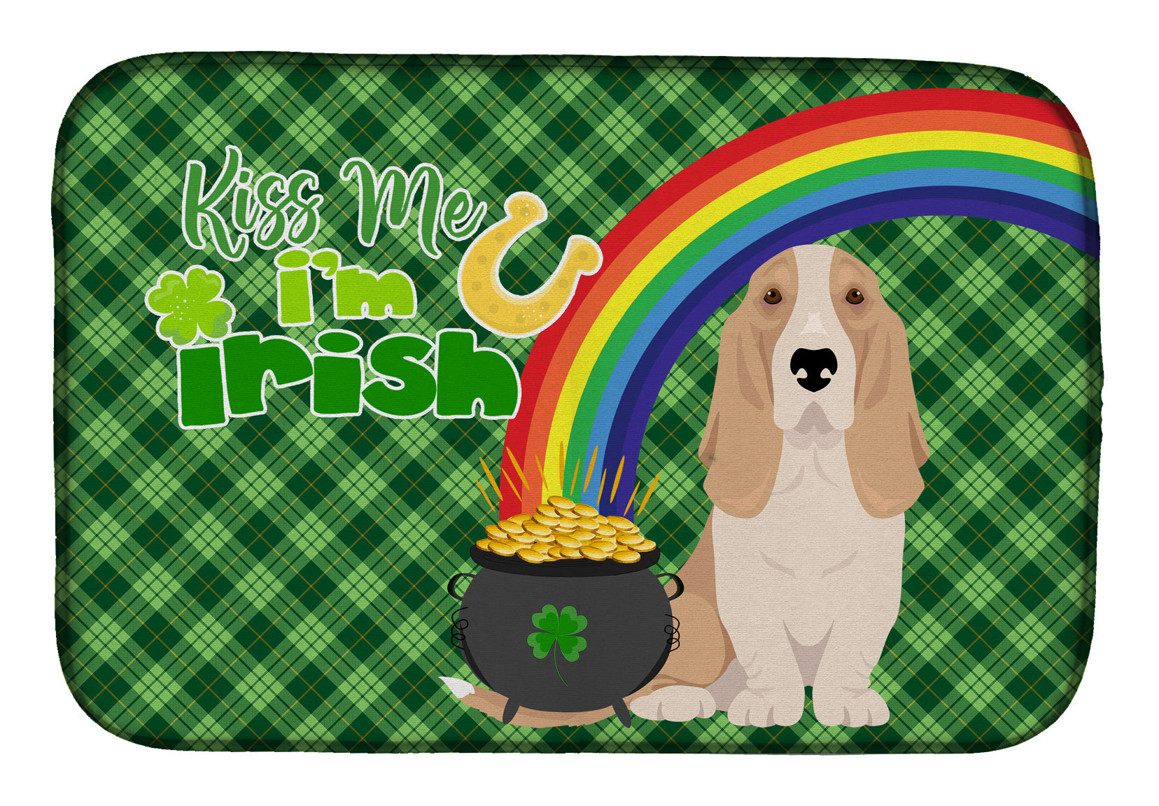 NEW Lemon and White Tricolor Basset Hound St. Patrick's Day Dish Drying Mat Absorbent Dish Drying Mat Pad for Kitchen Counter Dish Drainer Mat for Countertop, 14 x 21", Multicolor