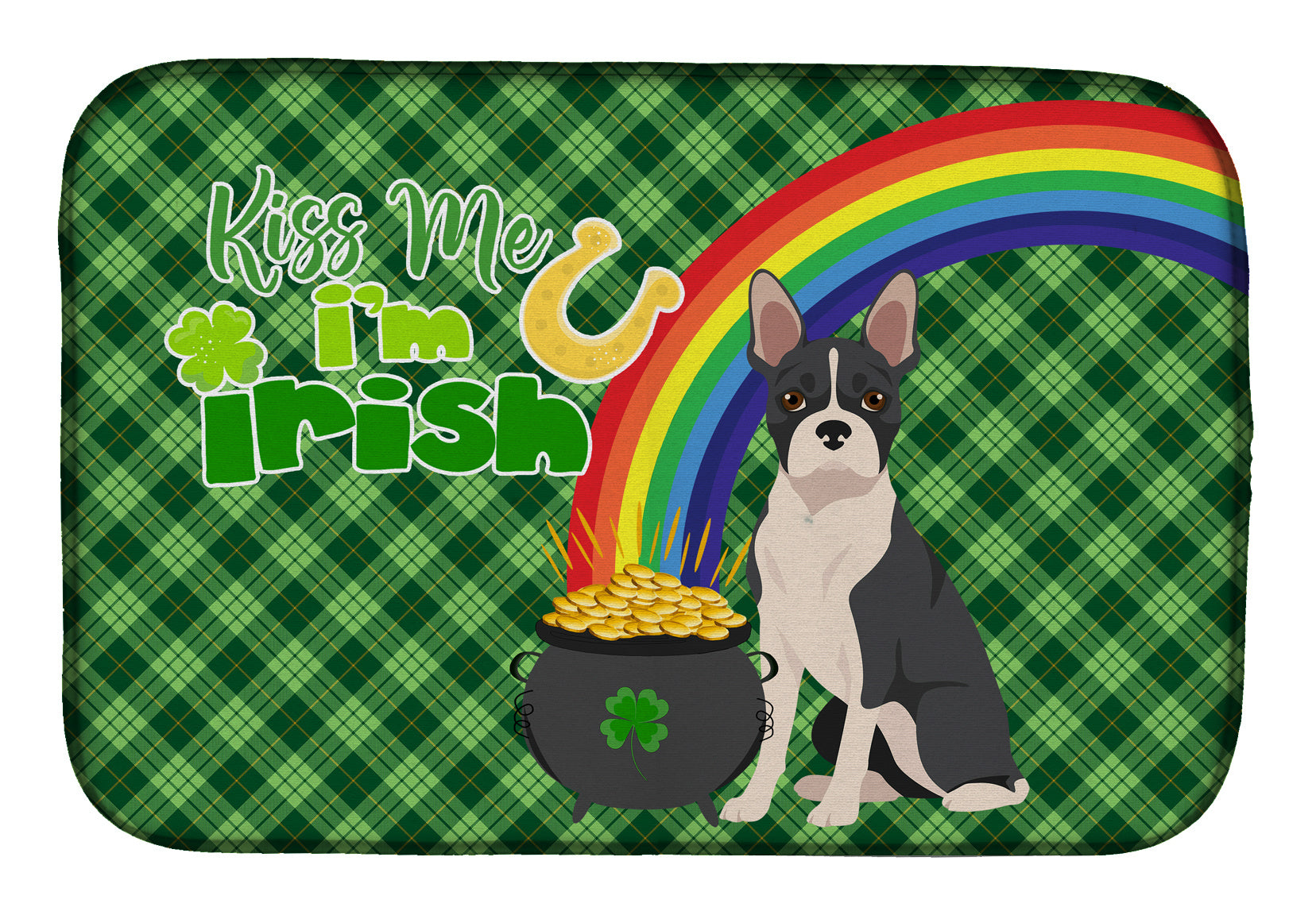 NEW Black Boston Terrier St. Patrick's Day Dish Drying Mat Absorbent Dish Drying Mat Pad for Kitchen Counter Dish Drainer Mat for Countertop, 14 x 21", Multicolor