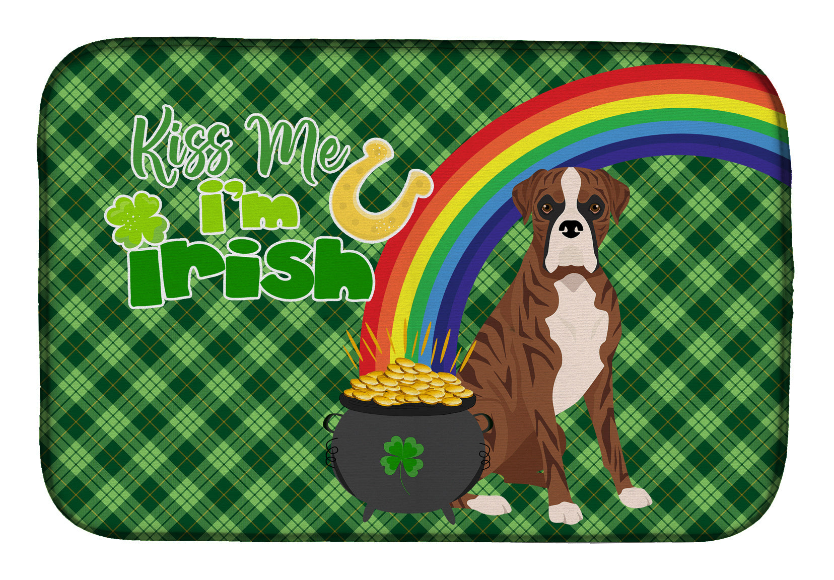 NEW Natural Eared Red Brindle Boxer St. Patrick's Day Dish Drying Mat Absorbent Dish Drying Mat Pad for Kitchen Counter Dish Drainer Mat for Countertop, 14 x 21", Multicolor