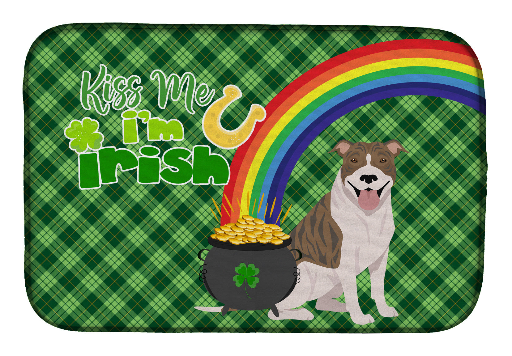 NEW Fawn Brindle Pit Bull Terrier St. Patrick's Day Dish Drying Mat Absorbent Dish Drying Mat Pad for Kitchen Counter Dish Drainer Mat for Countertop, 14 x 21", Multicolor