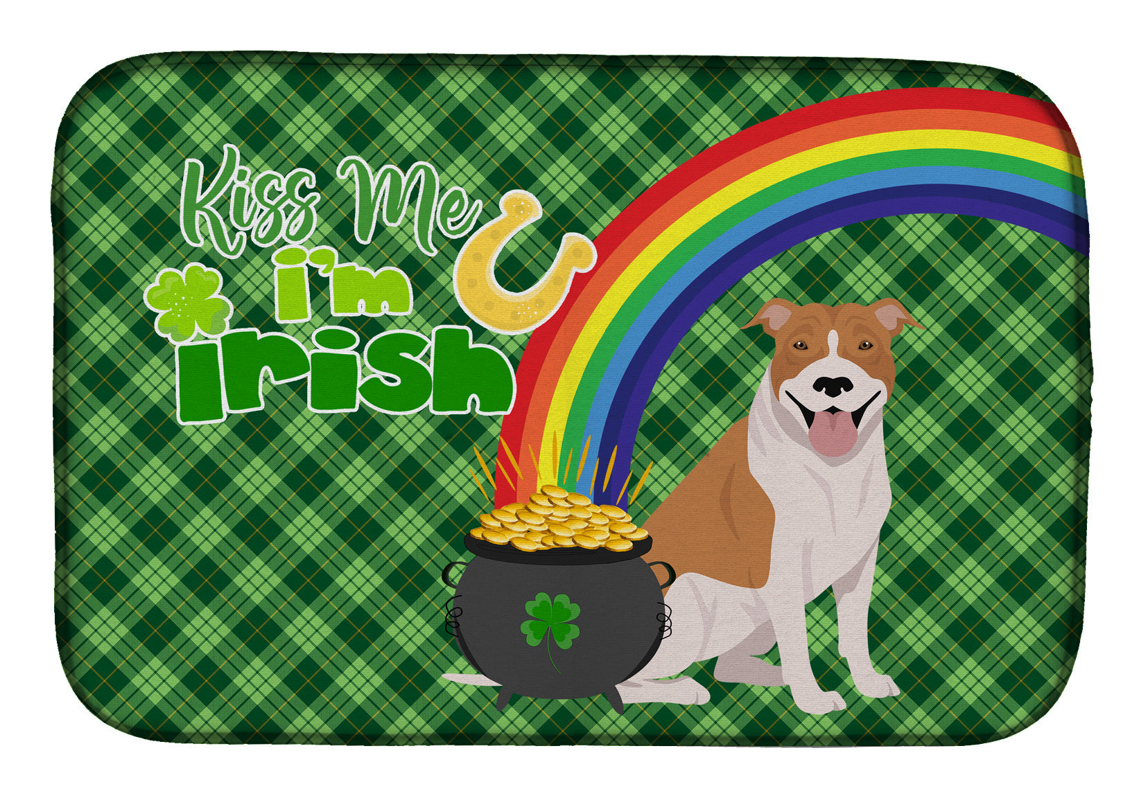 NEW Red and White Pit Bull Terrier St. Patrick's Day Dish Drying Mat Absorbent Dish Drying Mat Pad for Kitchen Counter Dish Drainer Mat for Countertop, 14 x 21", Multicolor