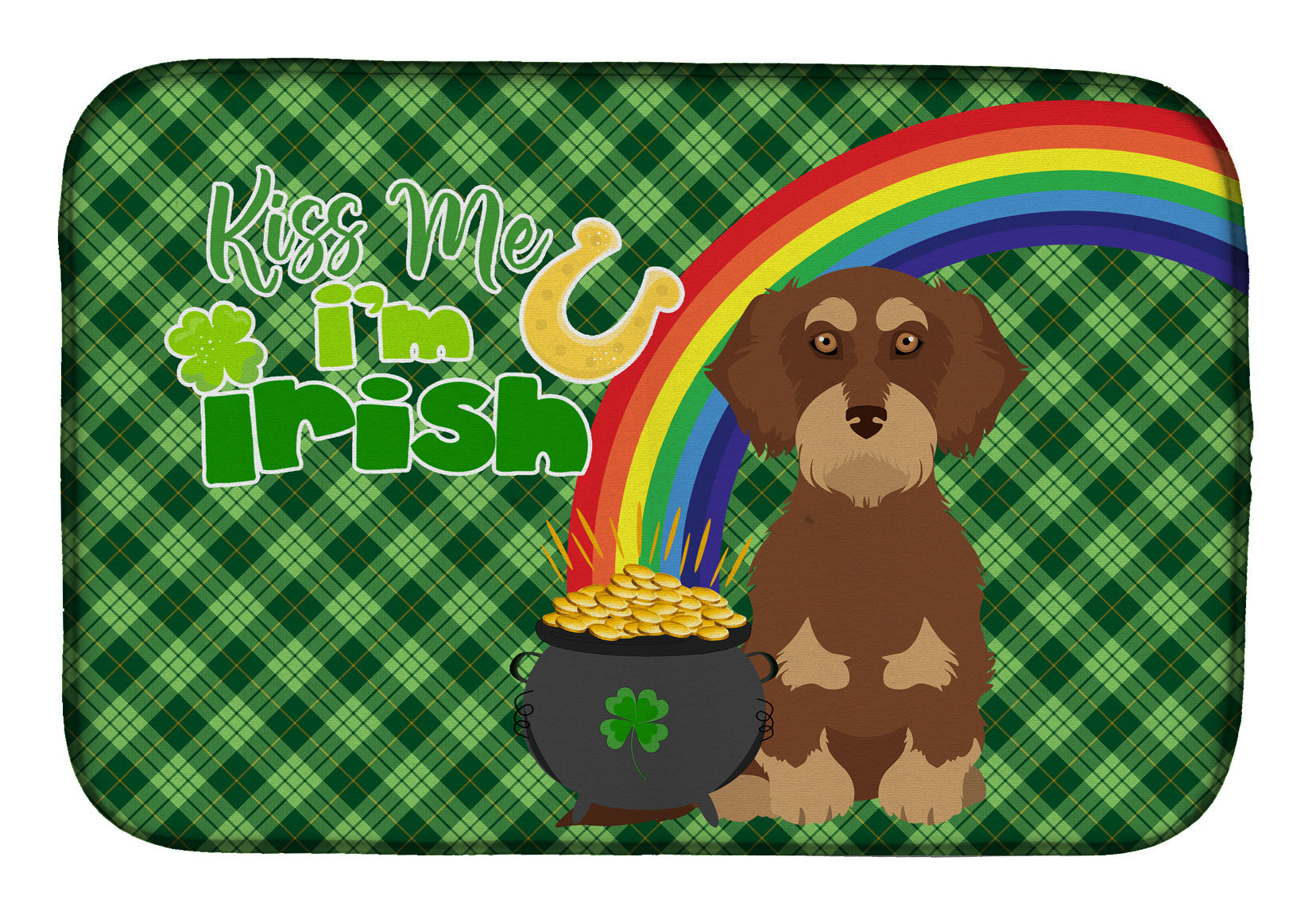 NEW Wirehair Red and Tan Dachshund St. Patrick's Day Dish Drying Mat Absorbent Dish Drying Mat Pad for Kitchen Counter Dish Drainer Mat for Countertop, 14 x 21", Multicolor