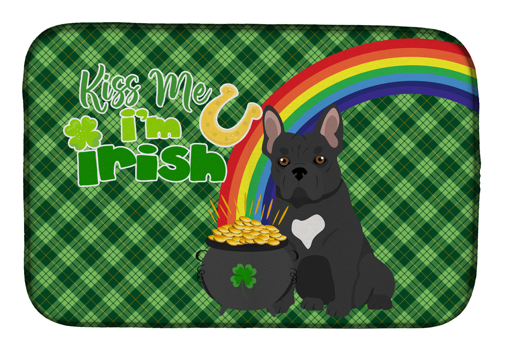 NEW Black French Bulldog St. Patrick's Day Dish Drying Mat Absorbent Dish Drying Mat Pad for Kitchen Counter Dish Drainer Mat for Countertop, 14 x 21", Multicolor