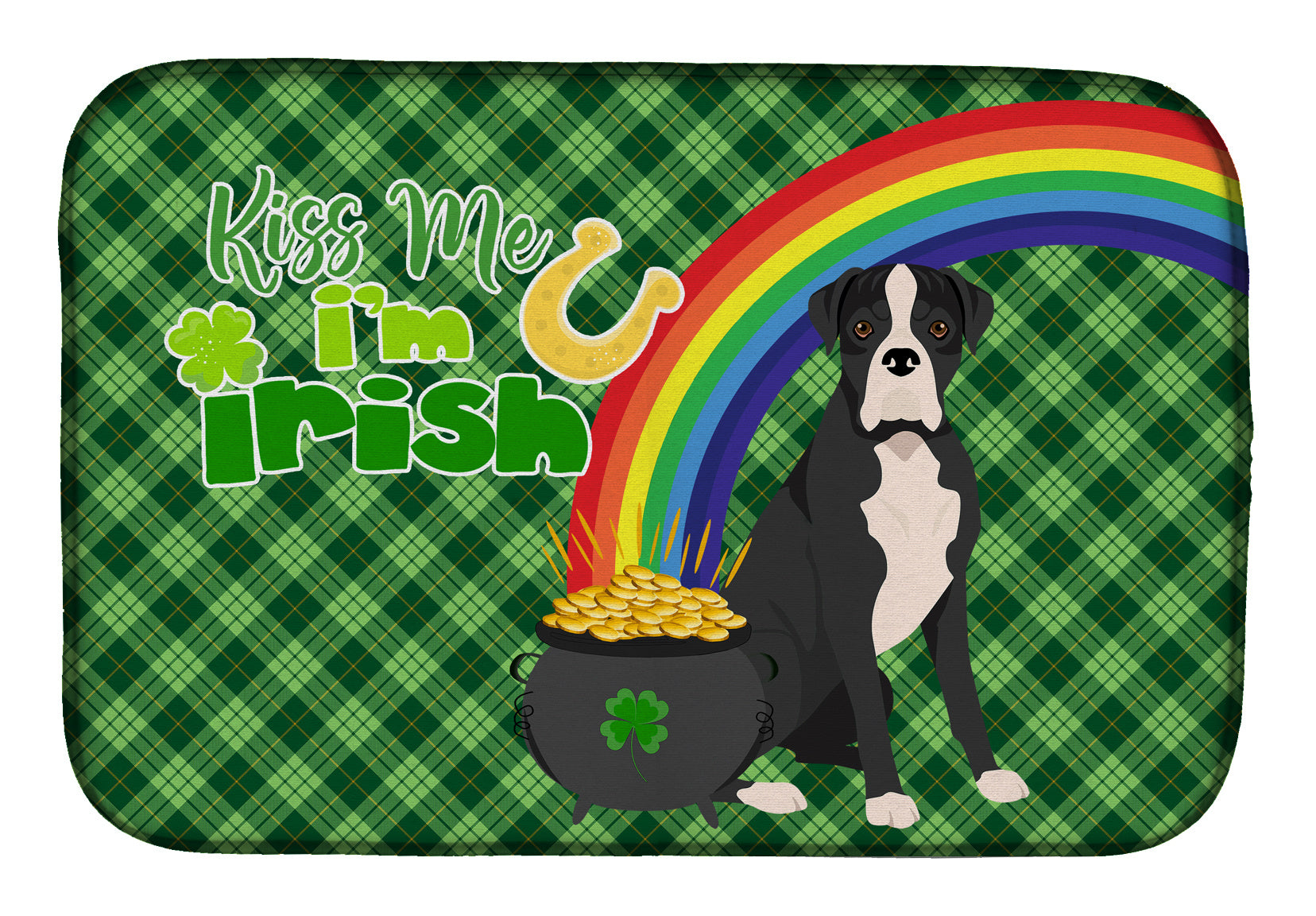 NEW Natural Eared Black Boxer St. Patrick's Day Dish Drying Mat Absorbent Dish Drying Mat Pad for Kitchen Counter Dish Drainer Mat for Countertop, 14 x 21", Multicolor