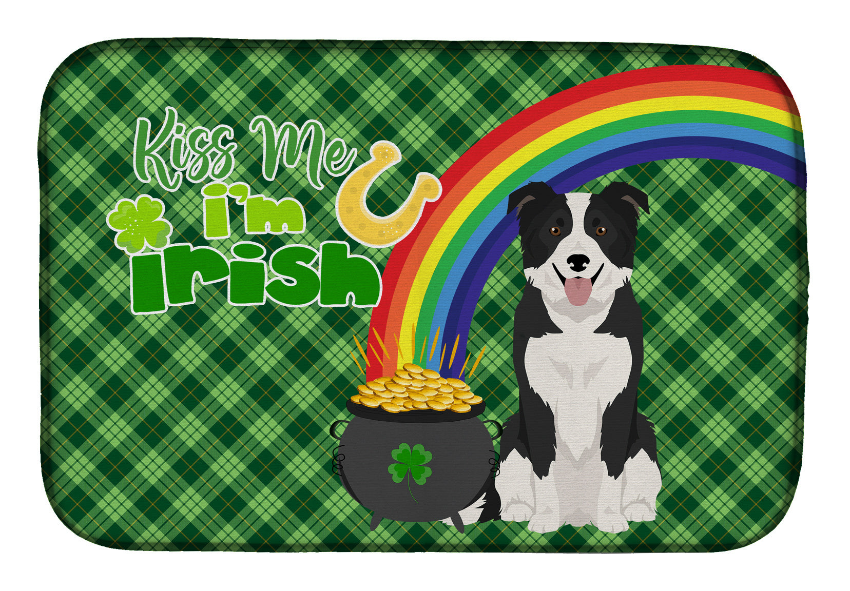 NEW Black and White Border Collie St. Patrick's Day Dish Drying Mat Absorbent Dish Drying Mat Pad for Kitchen Counter Dish Drainer Mat for Countertop, 14 x 21", Multicolor