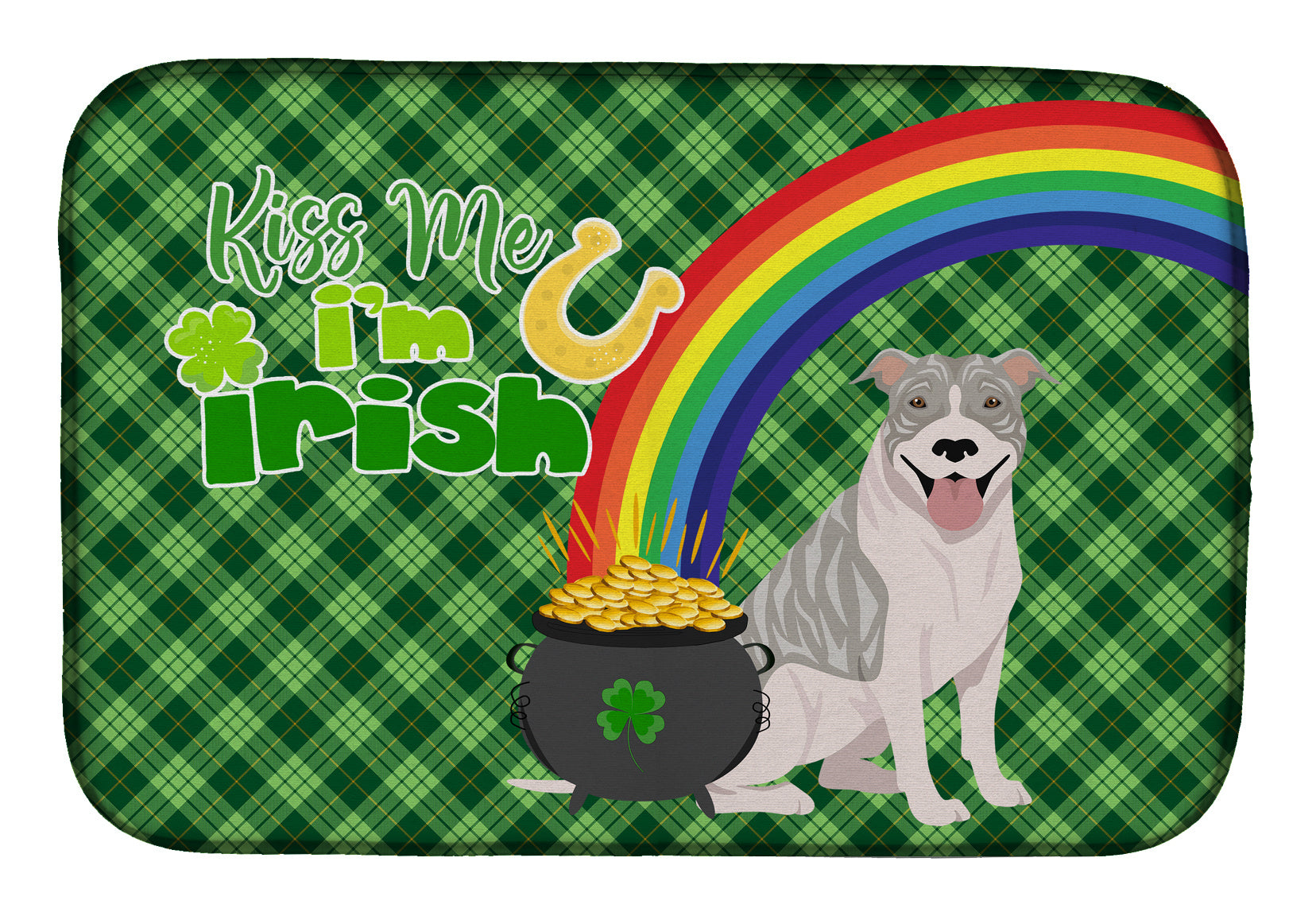 NEW Blue Brindle Pit Bull Terrier St. Patrick's Day Dish Drying Mat Absorbent Dish Drying Mat Pad for Kitchen Counter Dish Drainer Mat for Countertop, 14 x 21", Multicolor