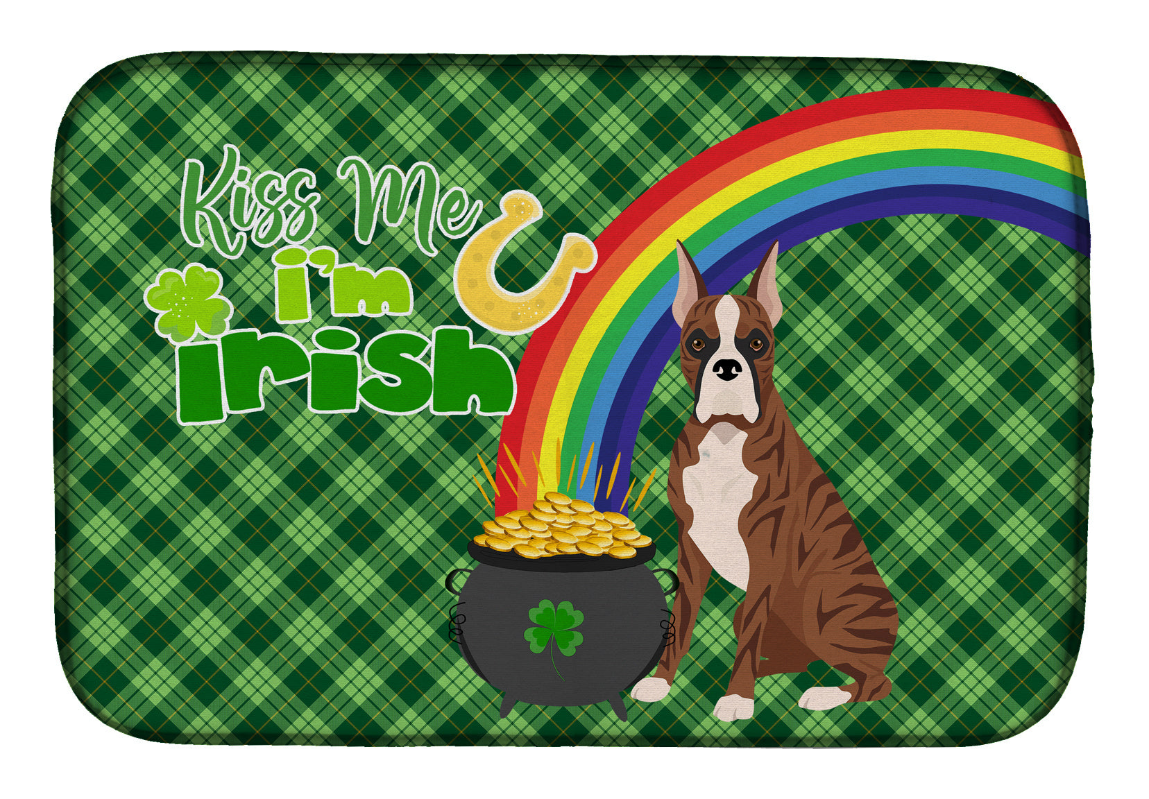 NEW Red Brindle Boxer St. Patrick's Day Dish Drying Mat Absorbent Dish Drying Mat Pad for Kitchen Counter Dish Drainer Mat for Countertop, 14 x 21", Multicolor