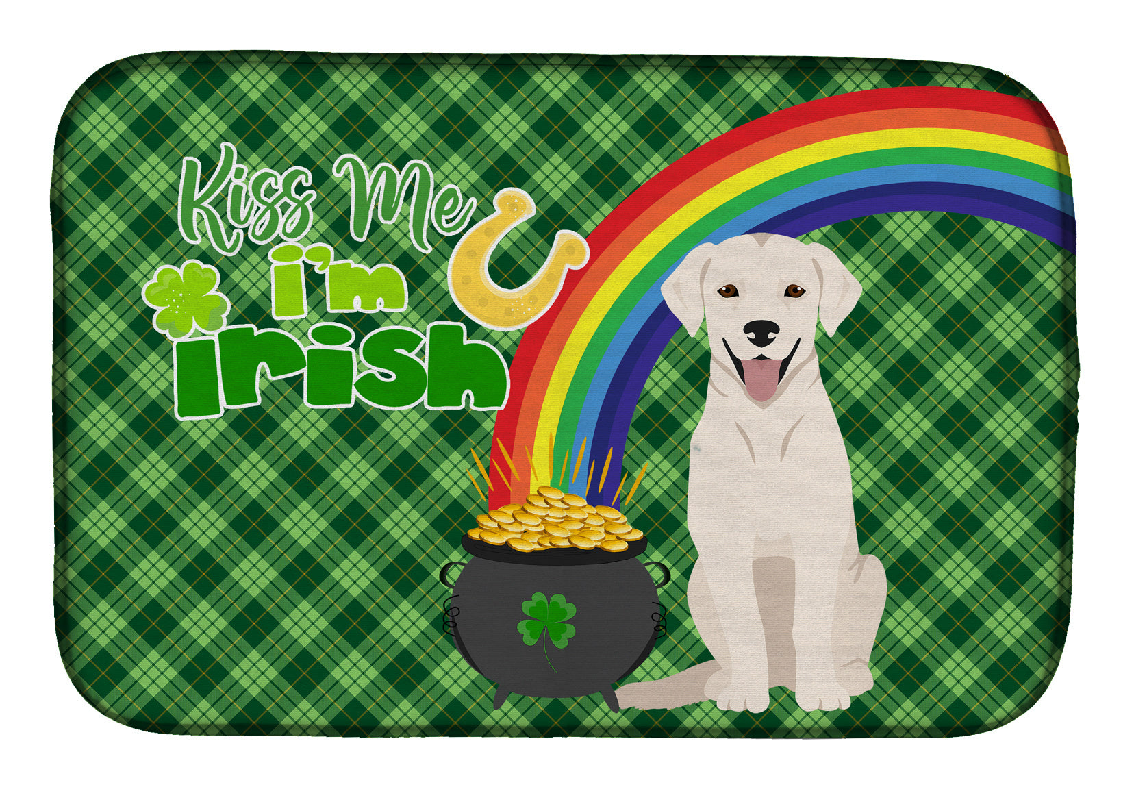 NEW White Cream Labrador Retriever St. Patrick's Day Dish Drying Mat Absorbent Dish Drying Mat Pad for Kitchen Counter Dish Drainer Mat for Countertop, 14 x 21", Multicolor