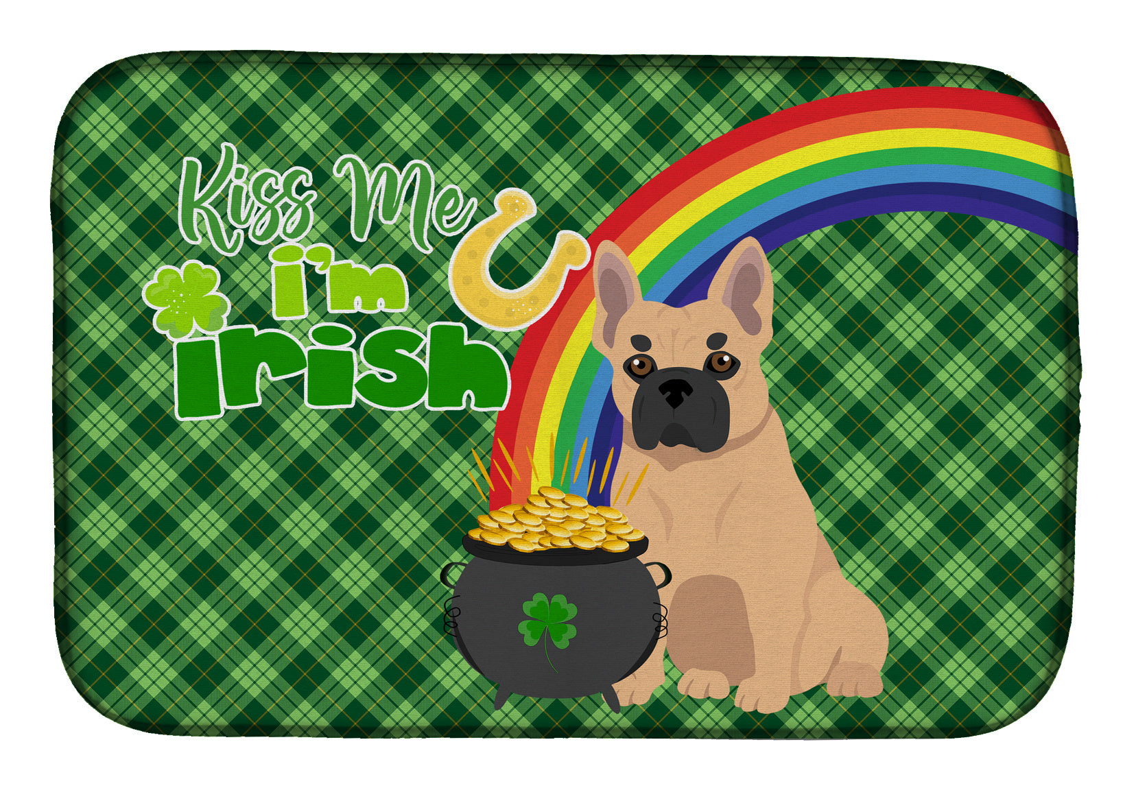 NEW Fawn French Bulldog St. Patrick's Day Dish Drying Mat Absorbent Dish Drying Mat Pad for Kitchen Counter Dish Drainer Mat for Countertop, 14 x 21", Multicolor