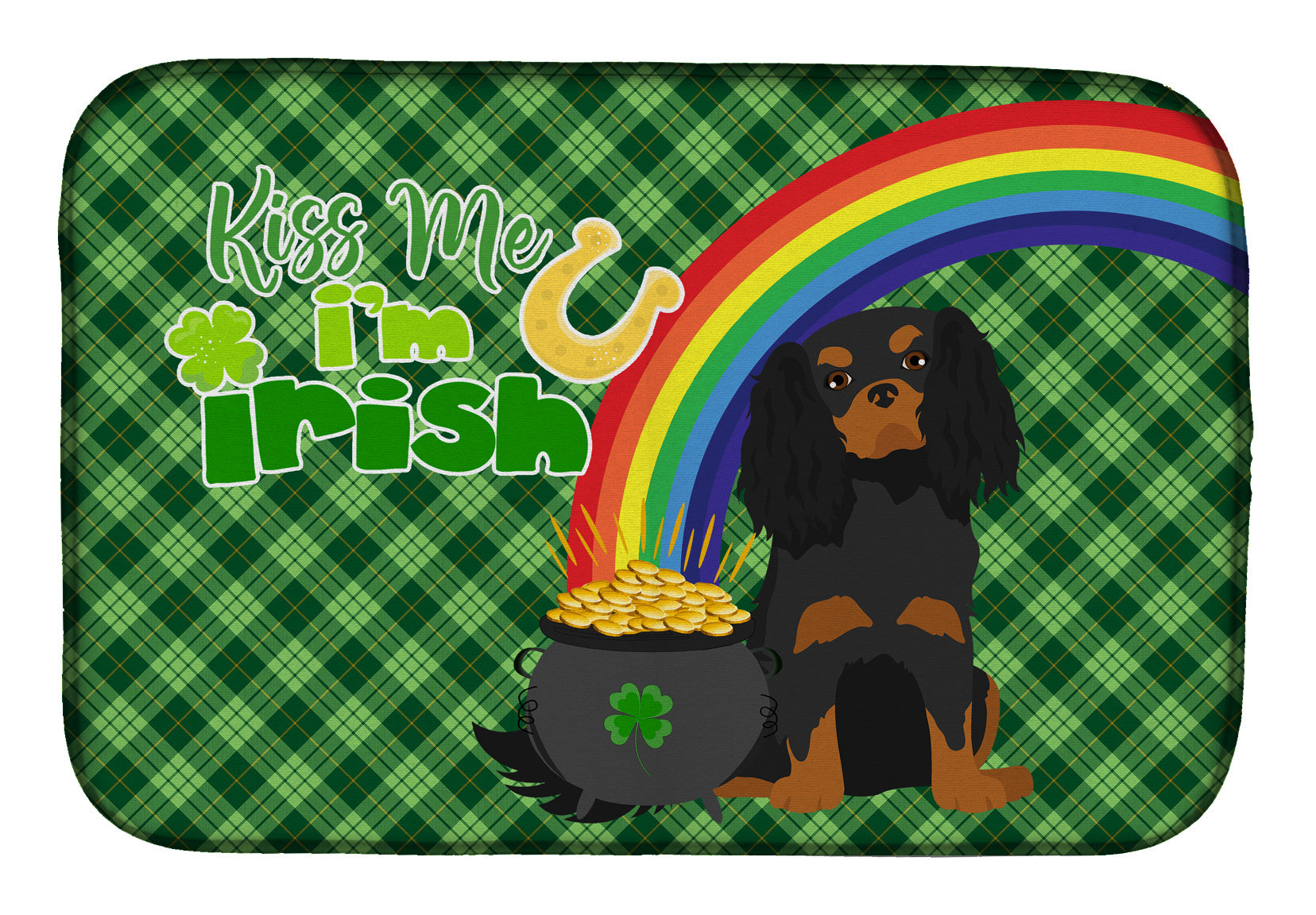 NEW Black and Tan Cavalier Spaniel St. Patrick's Day Dish Drying Mat Absorbent Dish Drying Mat Pad for Kitchen Counter Dish Drainer Mat for Countertop, 14 x 21", Multicolor