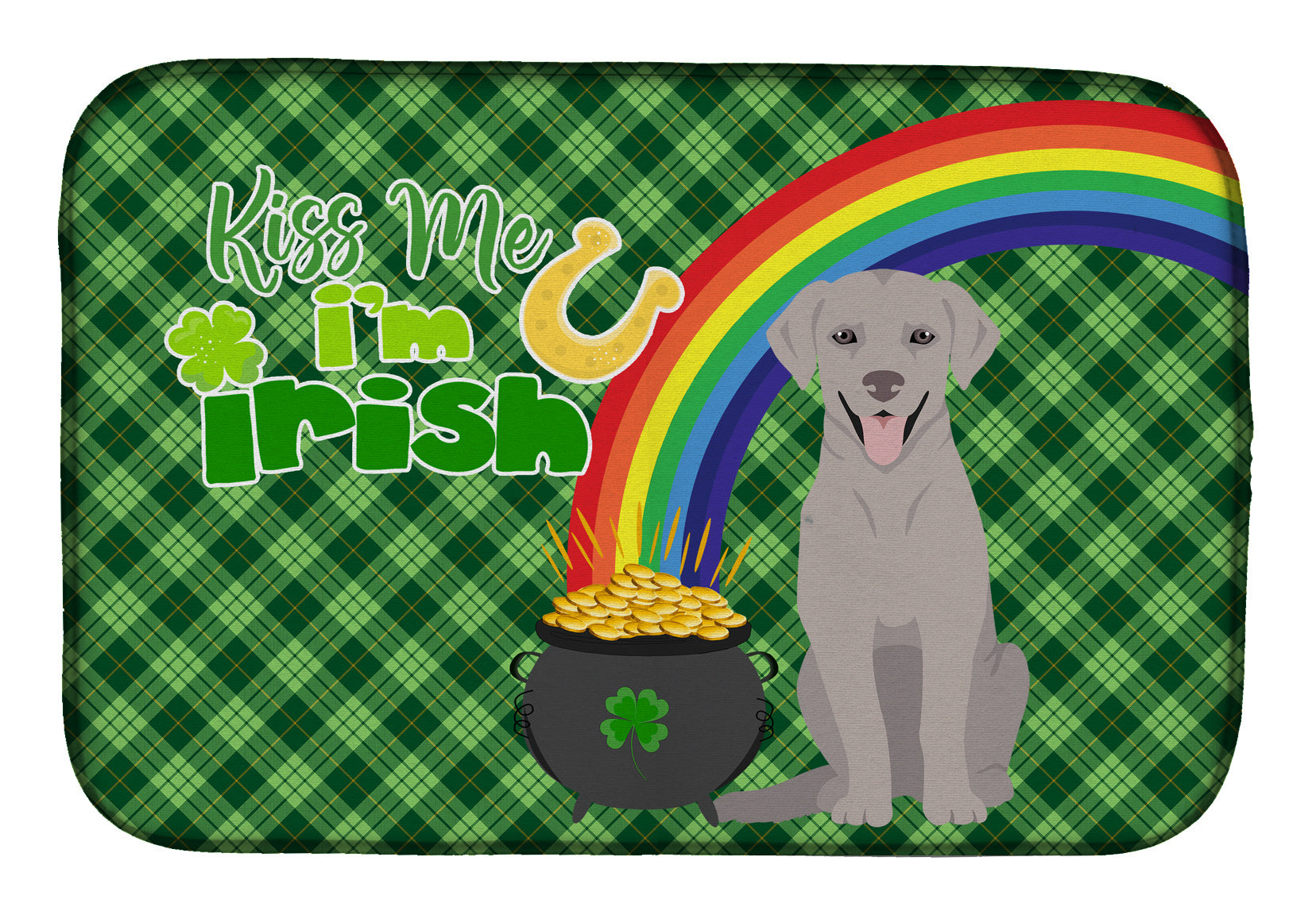 NEW Gray Labrador Retriever St. Patrick's Day Dish Drying Mat Absorbent Dish Drying Mat Pad for Kitchen Counter Dish Drainer Mat for Countertop, 14 x 21", Multicolor