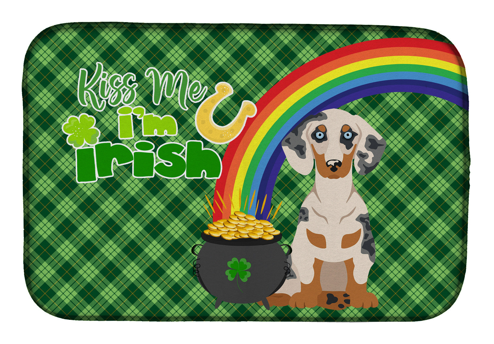 NEW Cream Dapple Dachshund St. Patrick's Day Dish Drying Mat Absorbent Dish Drying Mat Pad for Kitchen Counter Dish Drainer Mat for Countertop, 14 x 21", Multicolor