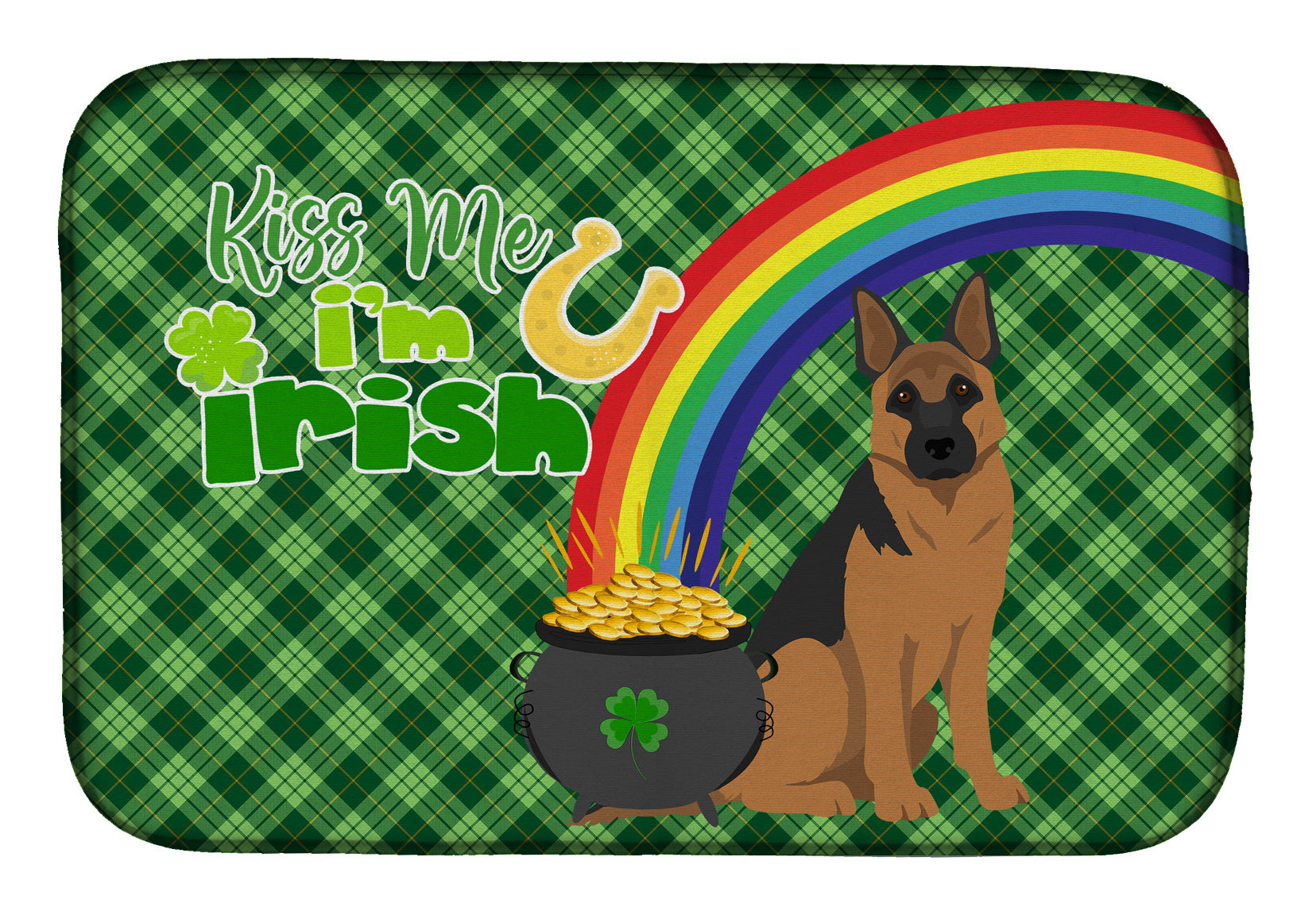 NEW Black and Tan German Shepherd St. Patrick's Day Dish Drying Mat Absorbent Dish Drying Mat Pad for Kitchen Counter Dish Drainer Mat for Countertop, 14 x 21", Multicolor