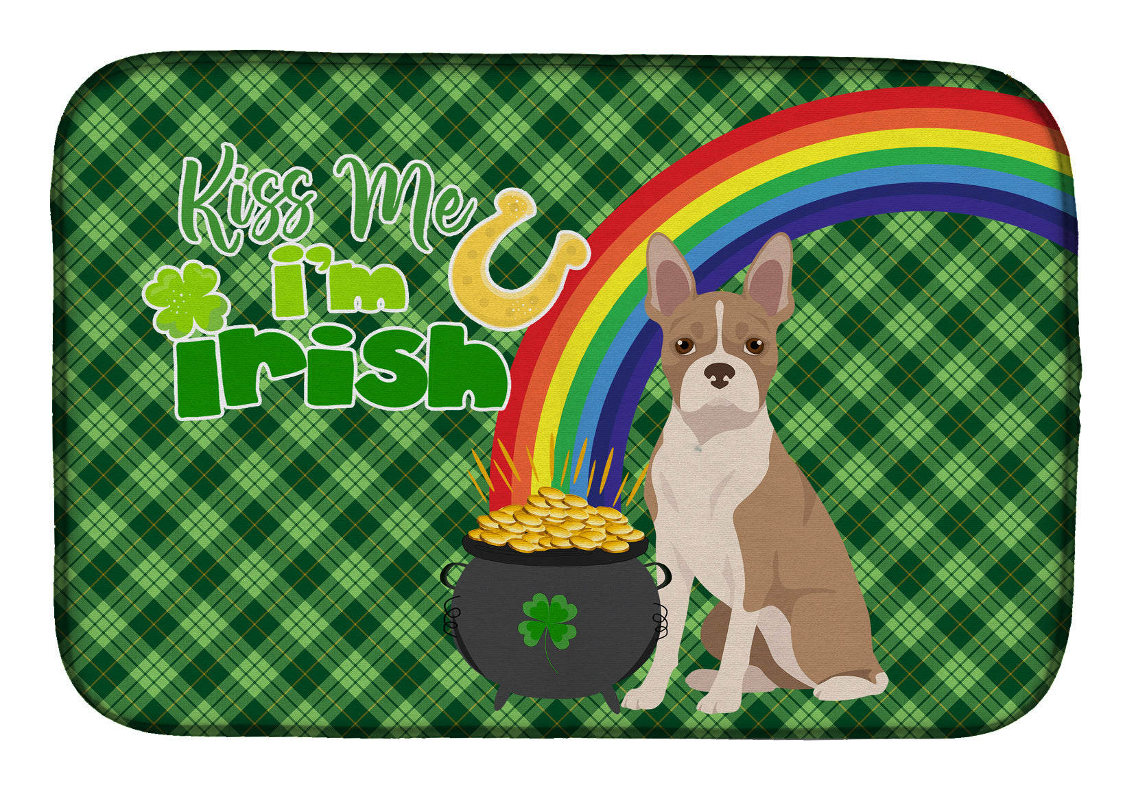 NEW Fawn Boston Terrier St. Patrick's Day Dish Drying Mat Absorbent Dish Drying Mat Pad for Kitchen Counter Dish Drainer Mat for Countertop, 14 x 21", Multicolor