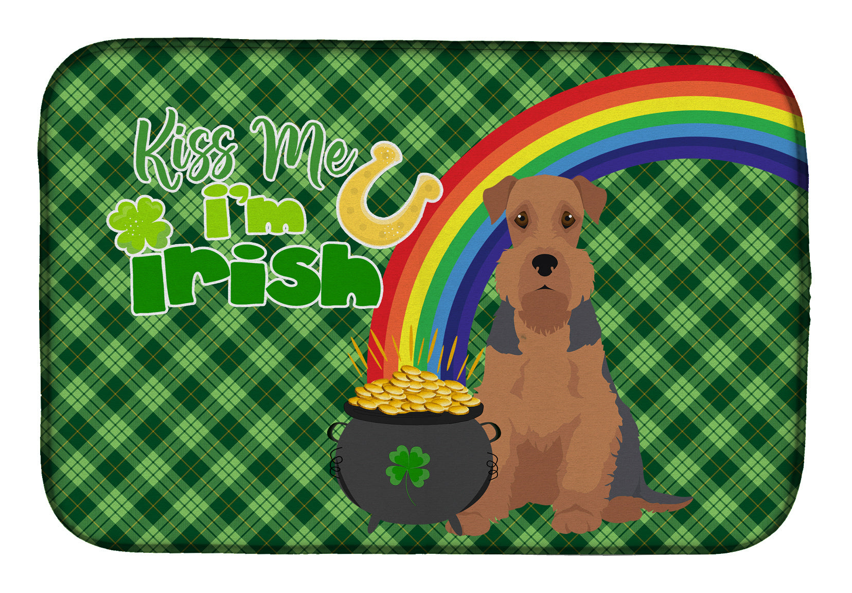 NEW Grizzle and Tan Airedale Terrier St. Patrick's Day Dish Drying Mat Absorbent Dish Drying Mat Pad for Kitchen Counter Dish Drainer Mat for Countertop, 14 x 21", Multicolor