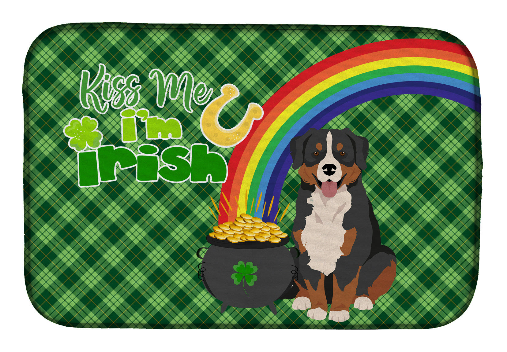 NEW Bernese Mountain Dog St. Patrick's Day Dish Drying Mat Absorbent Dish Drying Mat Pad for Kitchen Counter Dish Drainer Mat for Countertop, 14 x 21", Multicolor