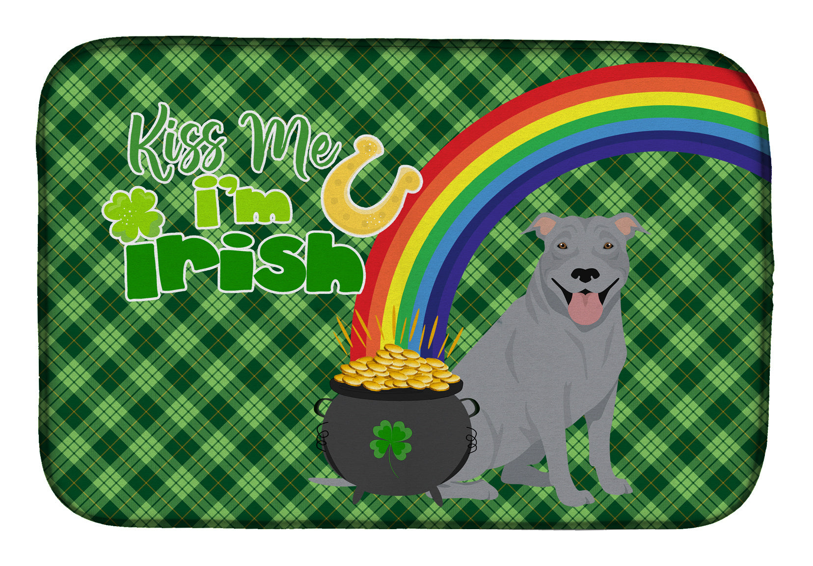 NEW Blue Pit Bull Terrier St. Patrick's Day Dish Drying Mat Absorbent Dish Drying Mat Pad for Kitchen Counter Dish Drainer Mat for Countertop, 14 x 21", Multicolor