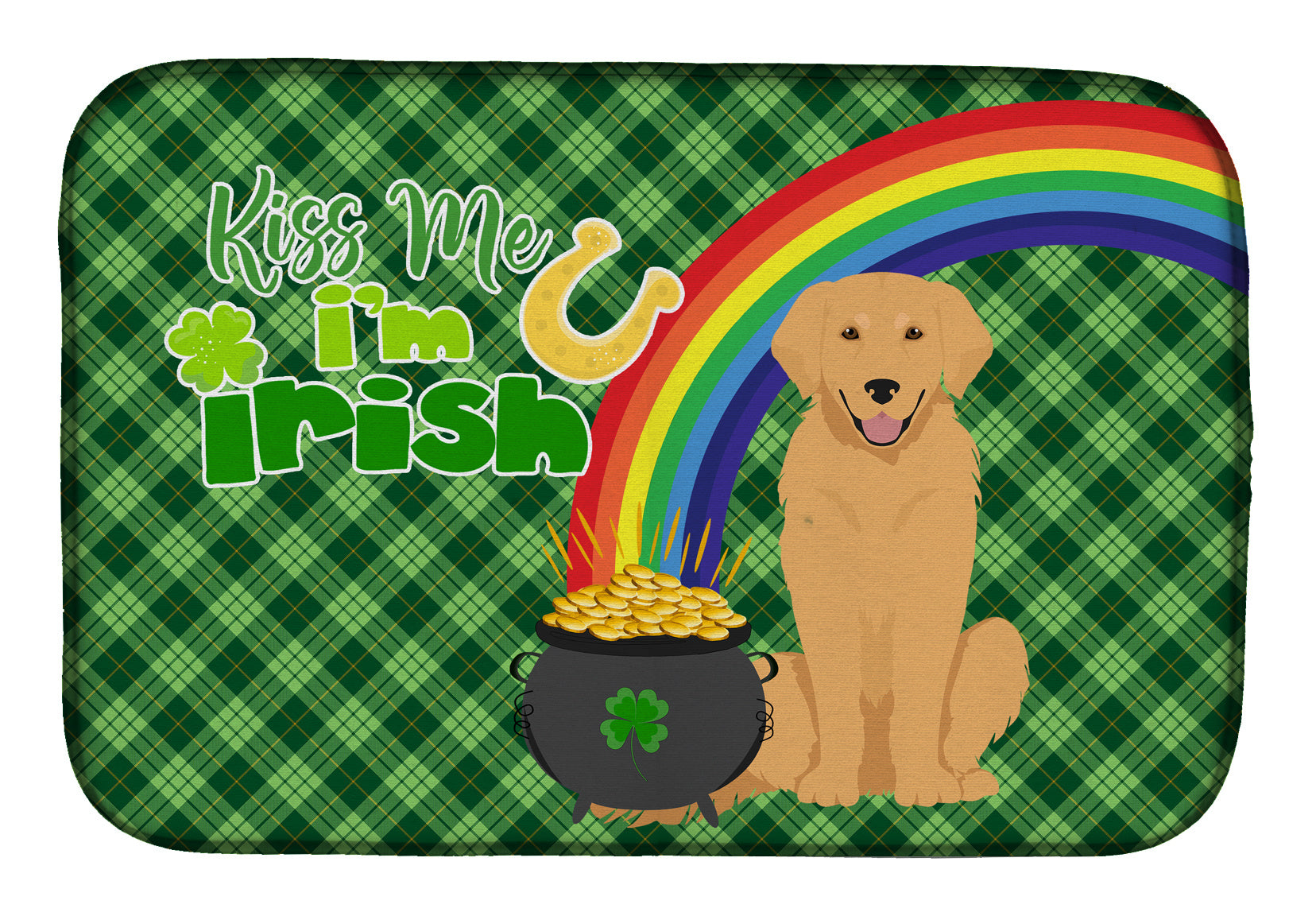 NEW Gold Golden Retriever St. Patrick's Day Dish Drying Mat Absorbent Dish Drying Mat Pad for Kitchen Counter Dish Drainer Mat for Countertop, 14 x 21", Multicolor