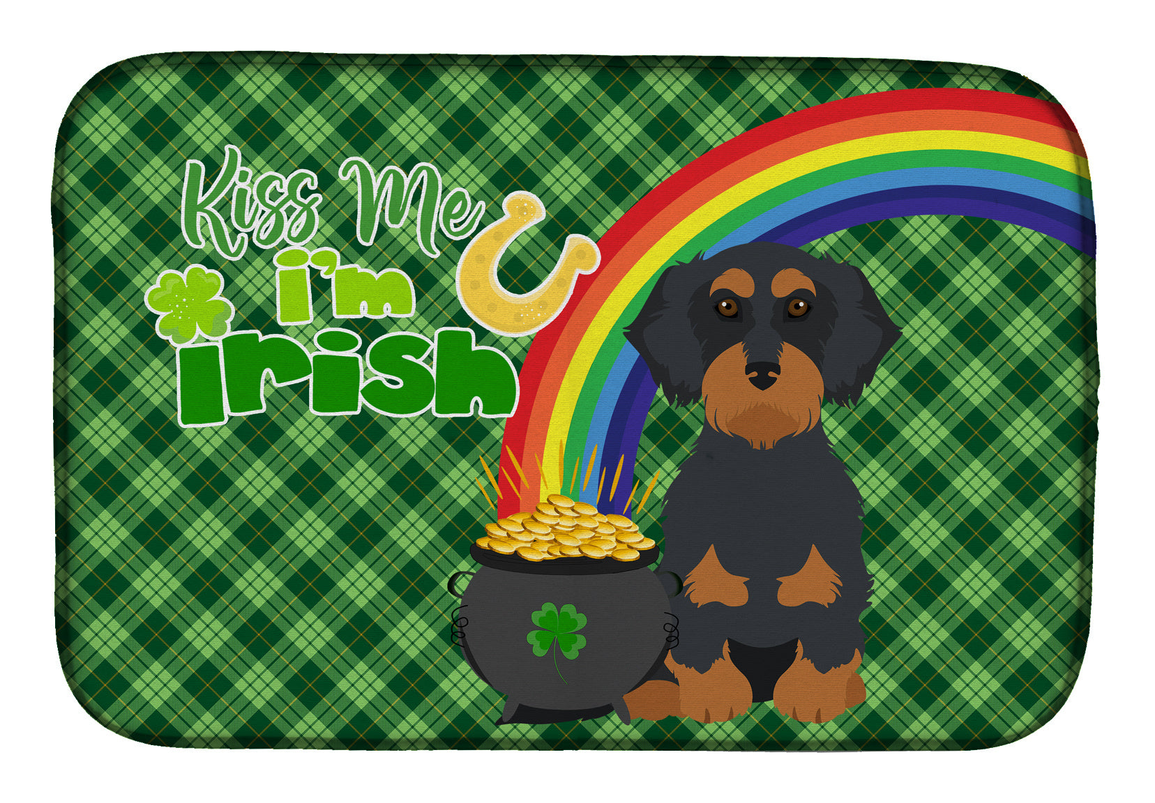 NEW Wirehair Black and Tan Dachshund St. Patrick's Day Dish Drying Mat Absorbent Dish Drying Mat Pad for Kitchen Counter Dish Drainer Mat for Countertop, 14 x 21", Multicolor