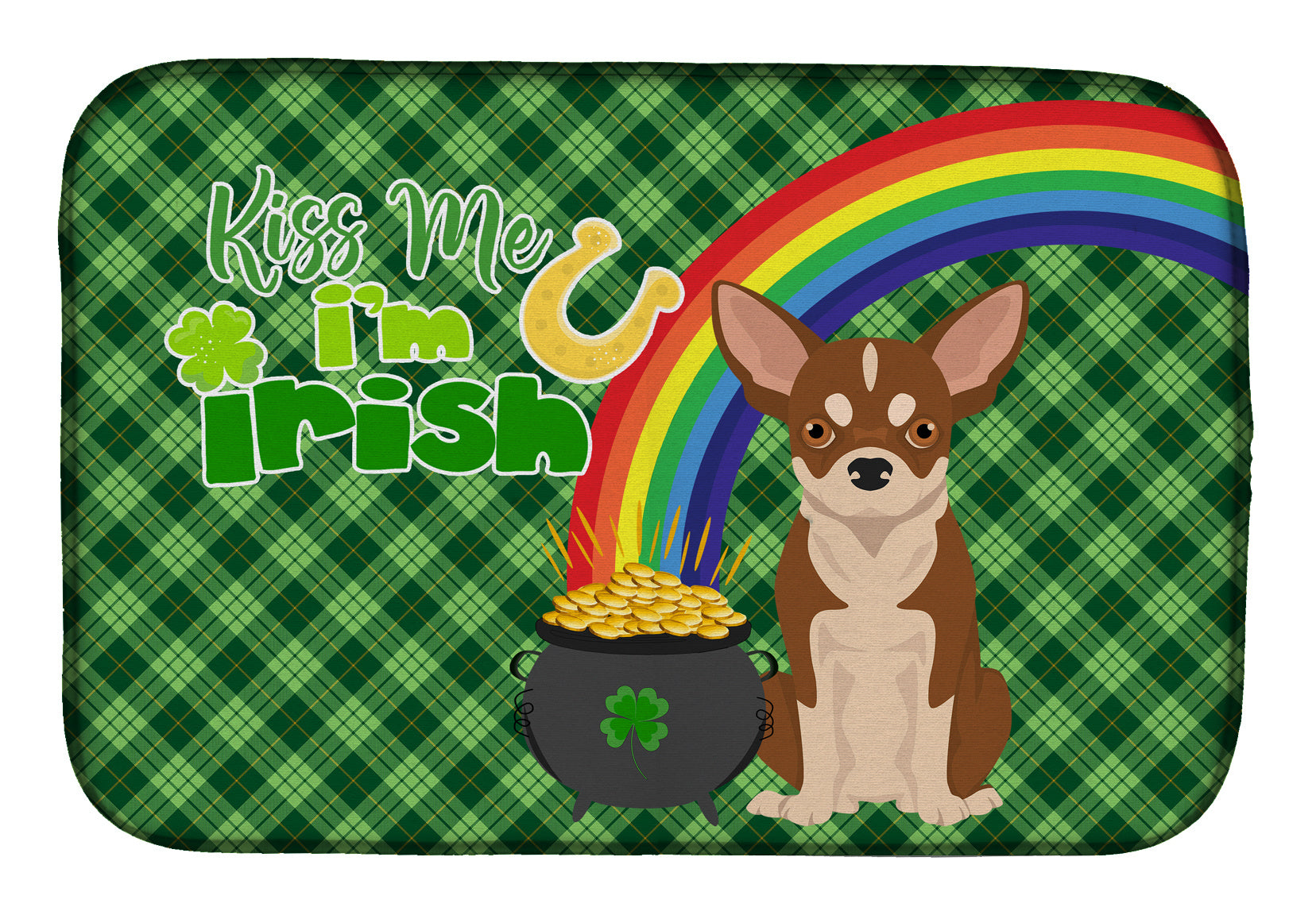 NEW Red and White Chihuahua St. Patrick's Day Dish Drying Mat Absorbent Dish Drying Mat Pad for Kitchen Counter Dish Drainer Mat for Countertop, 14 x 21", Multicolor