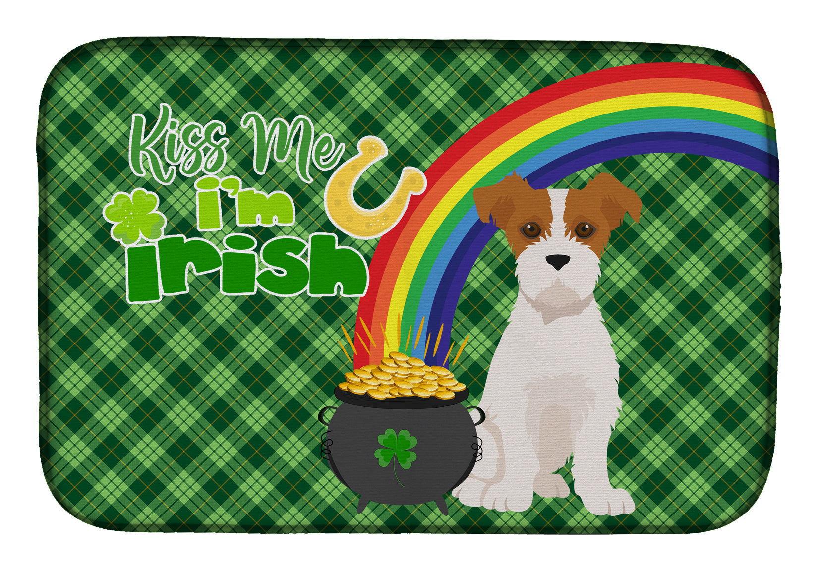 NEW Brown White Wirehair Jack Russell Terrier St. Patrick's Day Dish Drying Mat Absorbent Dish Drying Mat Pad for Kitchen Counter Dish Drainer Mat for Countertop, 14 x 21", Multicolor