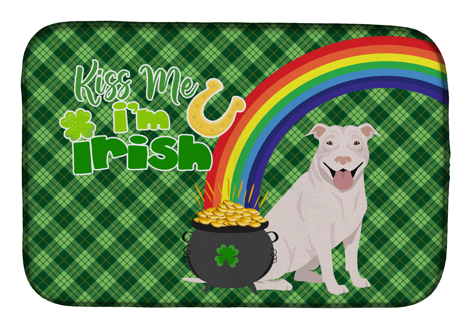 NEW White Pit Bull Terrier St. Patrick's Day Dish Drying Mat Absorbent Dish Drying Mat Pad for Kitchen Counter Dish Drainer Mat for Countertop, 14 x 21", Multicolor