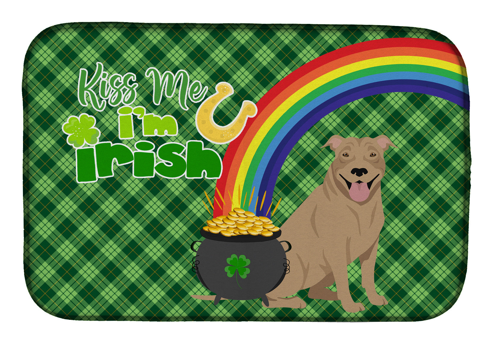 NEW Fawn Pit Bull Terrier St. Patrick's Day Dish Drying Mat Absorbent Dish Drying Mat Pad for Kitchen Counter Dish Drainer Mat for Countertop, 14 x 21", Multicolor