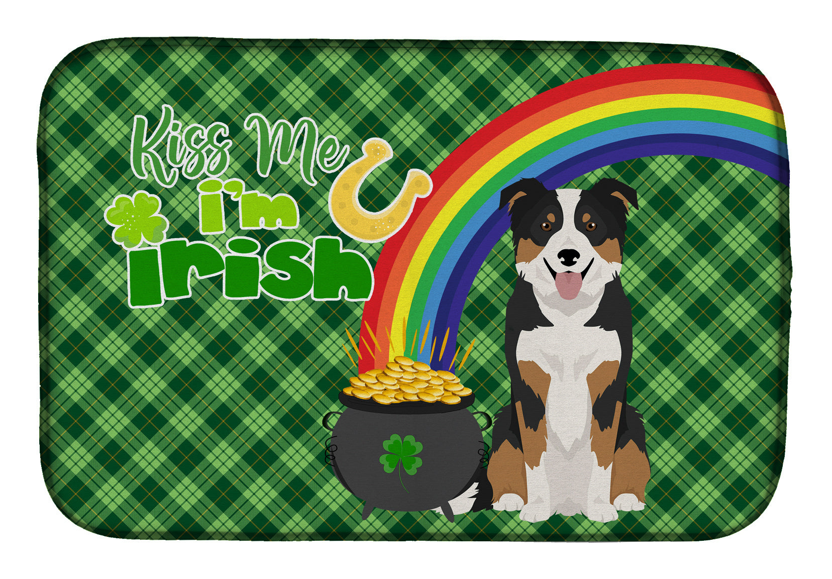 NEW Tricolor Border Collie St. Patrick's Day Dish Drying Mat Absorbent Dish Drying Mat Pad for Kitchen Counter Dish Drainer Mat for Countertop, 14 x 21", Multicolor