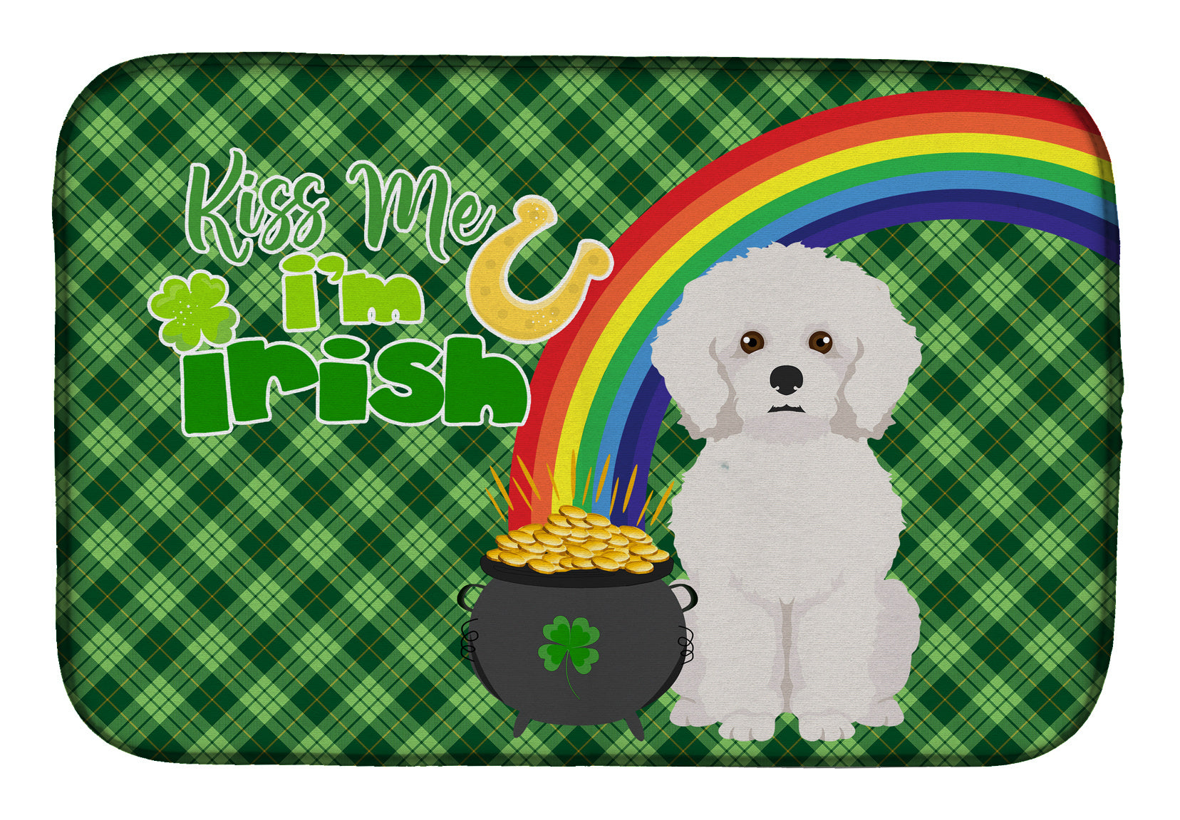 NEW Bichon Frise St. Patrick's Day Dish Drying Mat Absorbent Dish Drying Mat Pad for Kitchen Counter Dish Drainer Mat for Countertop, 14 x 21", Multicolor