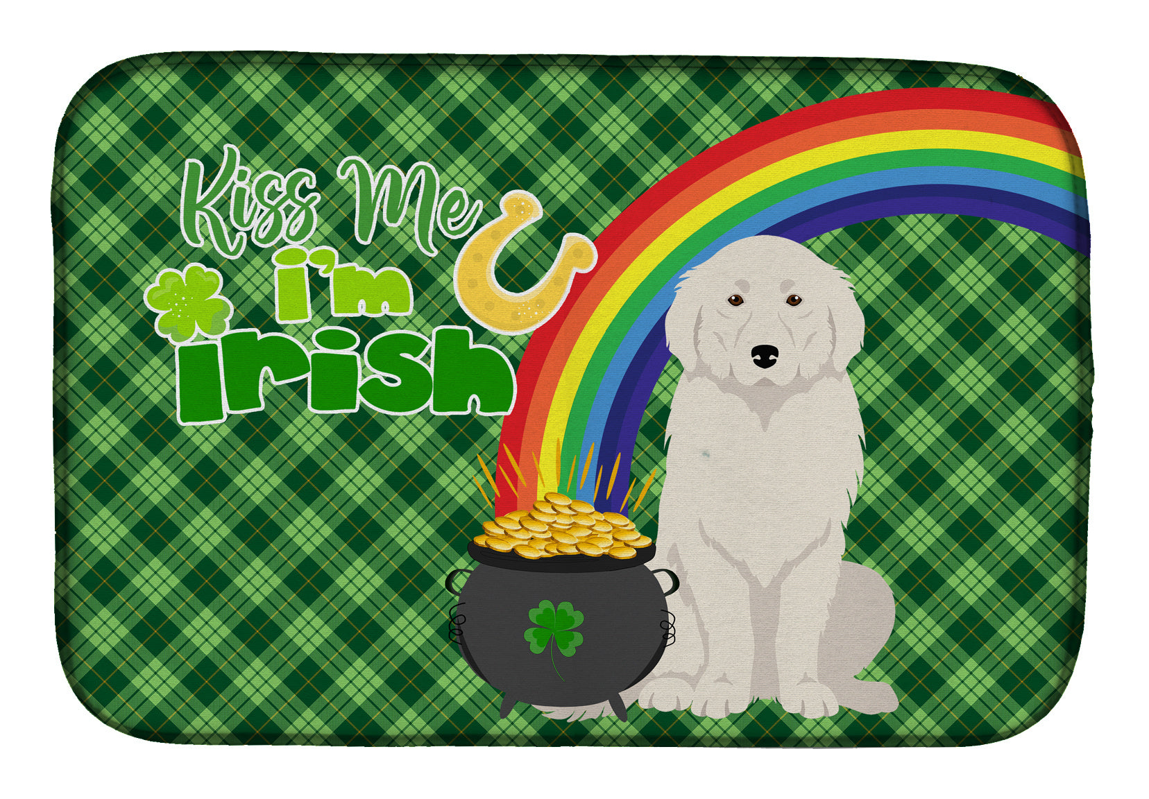 NEW Great Pyrenees St. Patrick's Day Dish Drying Mat Absorbent Dish Drying Mat Pad for Kitchen Counter Dish Drainer Mat for Countertop, 14 x 21", Multicolor