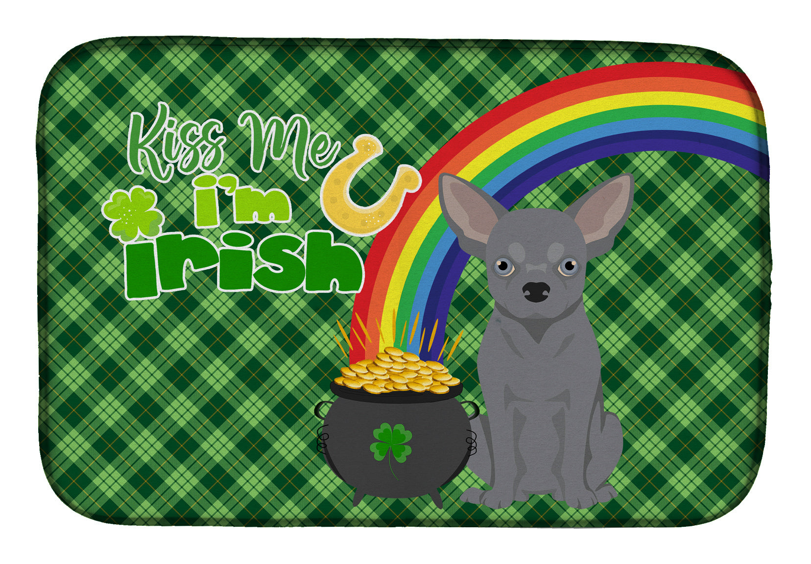 NEW Blue Chihuahua St. Patrick's Day Dish Drying Mat Absorbent Dish Drying Mat Pad for Kitchen Counter Dish Drainer Mat for Countertop, 14 x 21", Multicolor