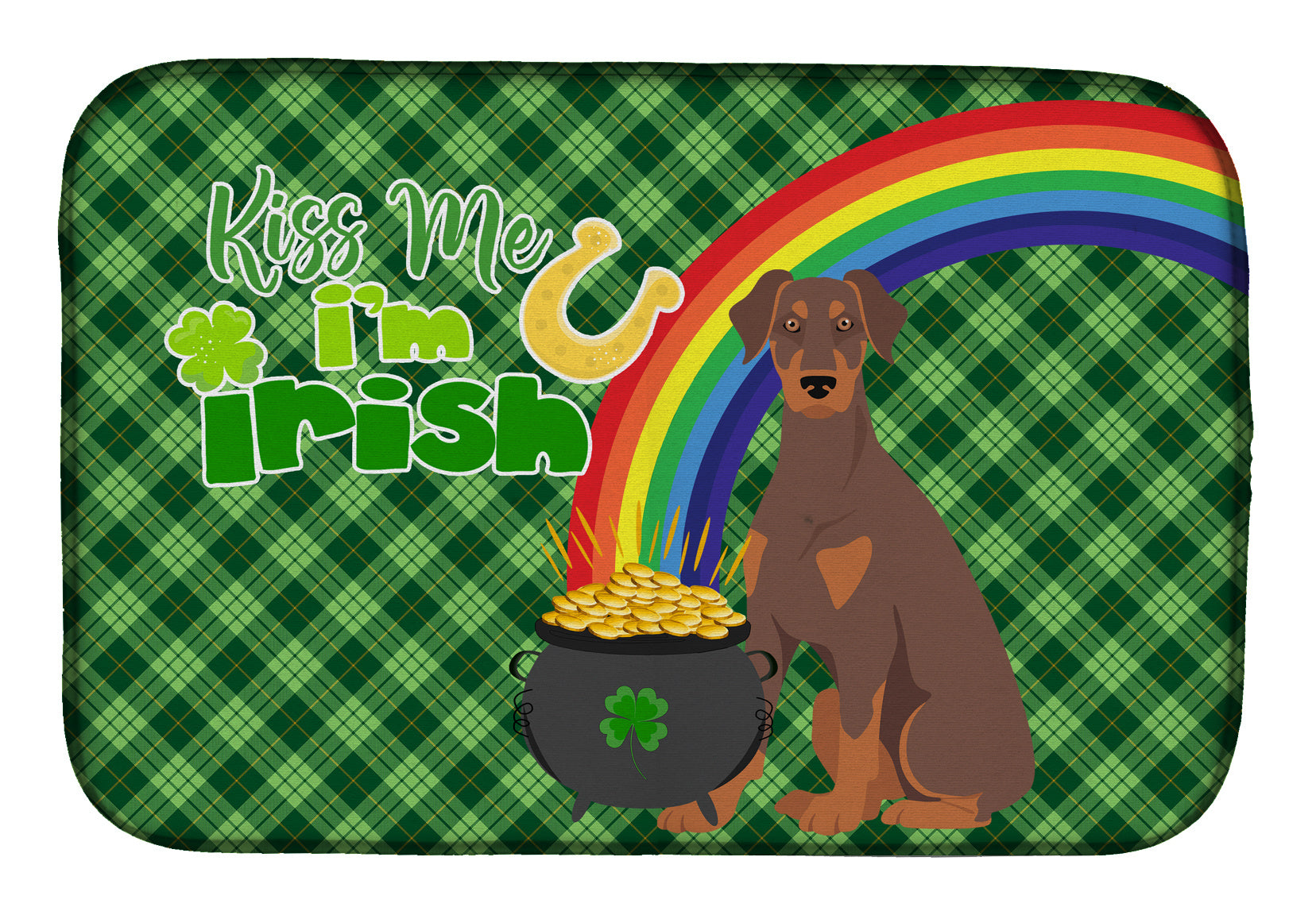 NEW Natural Ear Red and Tan Doberman Pinscher St. Patrick's Day Dish Drying Mat Absorbent Dish Drying Mat Pad for Kitchen Counter Dish Drainer Mat for Countertop, 14 x 21", Multicolor