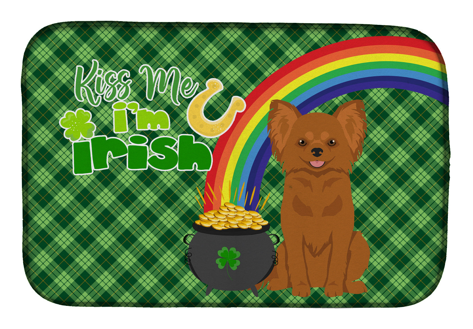 NEW Longhaired Red Chihuahua St. Patrick's Day Dish Drying Mat Absorbent Dish Drying Mat Pad for Kitchen Counter Dish Drainer Mat for Countertop, 14 x 21", Multicolor