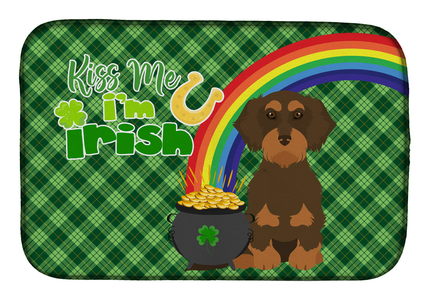 NEW Wirehair Chocolate and Tan Dachshund St. Patrick's Day Dish Drying Mat Absorbent Dish Drying Mat Pad for Kitchen Counter Dish Drainer Mat for Countertop, 14 x 21", Multicolor