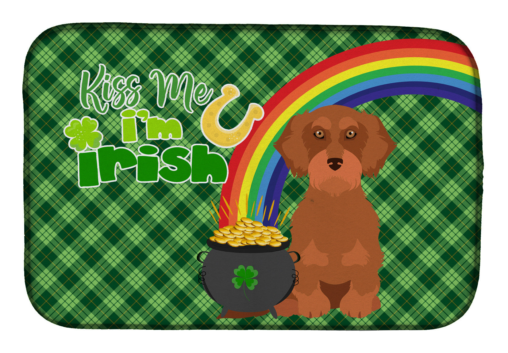 NEW Wirehair Red Dachshund St. Patrick's Day Dish Drying Mat Absorbent Dish Drying Mat Pad for Kitchen Counter Dish Drainer Mat for Countertop, 14 x 21", Multicolor