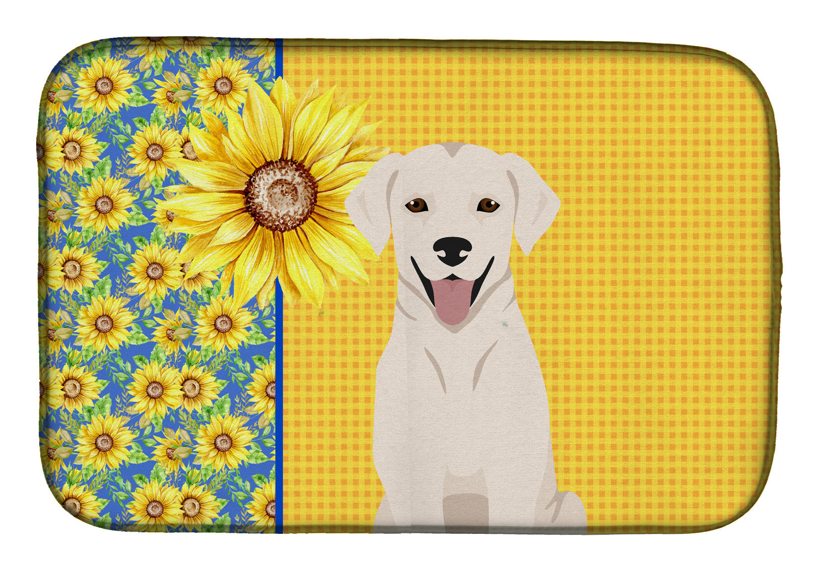 Summer Sunflowers White Cream Labrador Retriever Dish Drying Mat Absorbent Dish Drying Mat Pad for Kitchen Counter Dish Drainer Mat for Countertop, 14 x 21", Multicolor