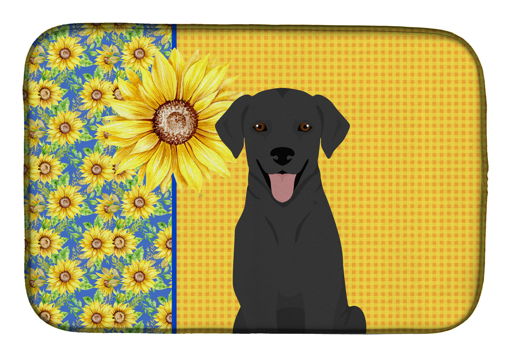 Summer Sunflowers Black Labrador Retriever Dish Drying Mat Absorbent Dish Drying Mat Pad for Kitchen Counter Dish Drainer Mat for Countertop, 14 x 21", Multicolor