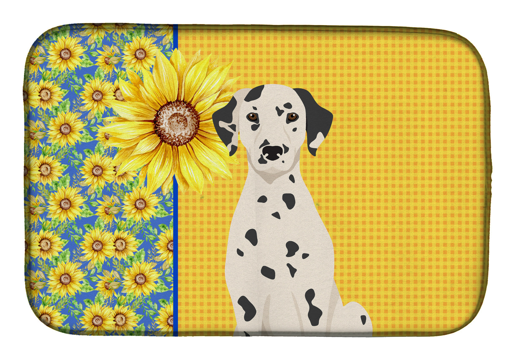 Summer Sunflowers Dalmatian Dish Drying Mat Absorbent Dish Drying Mat Pad for Kitchen Counter Dish Drainer Mat for Countertop, 14 x 21", Multicolor