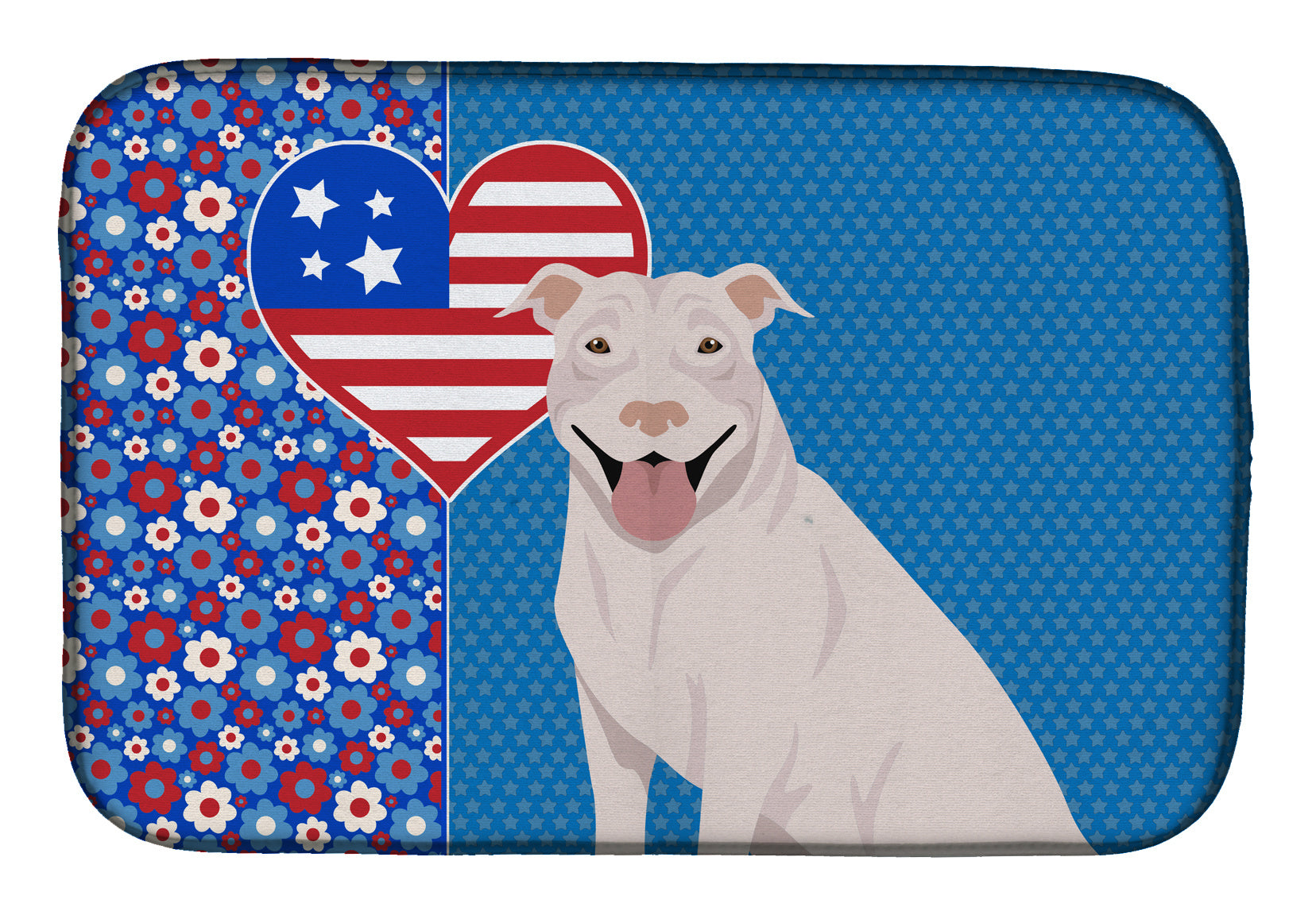 NEW White Pit Bull Terrier USA American Dish Drying Mat Absorbent Dish Drying Mat Pad for Kitchen Counter Dish Drainer Mat for Countertop, 14 x 21", Multicolor