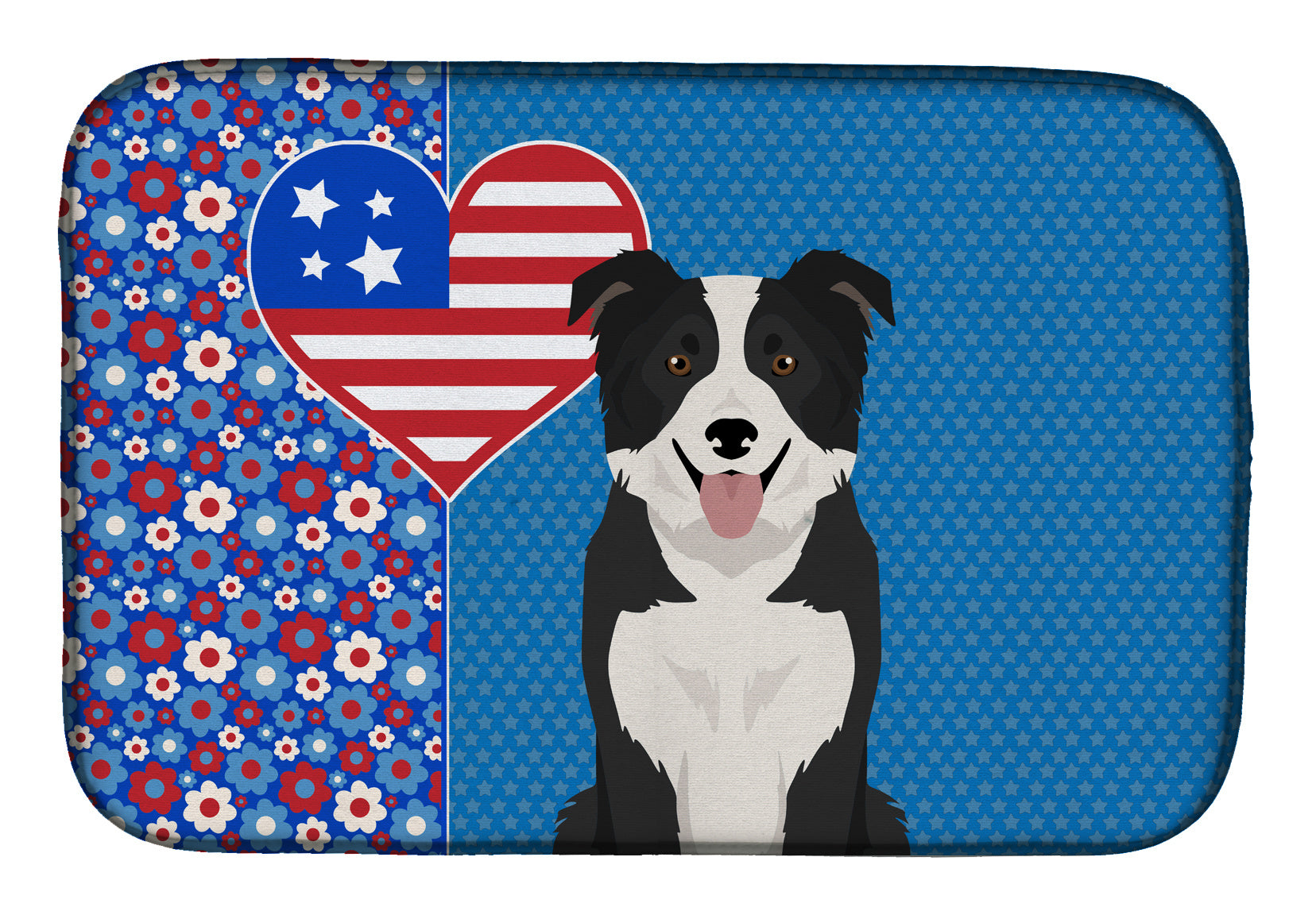 Black and White Border Collie USA American Dish Drying Mat Absorbent Dish Drying Mat Pad for Kitchen Counter Dish Drainer Mat for Countertop, 14 x 21", Multicolor