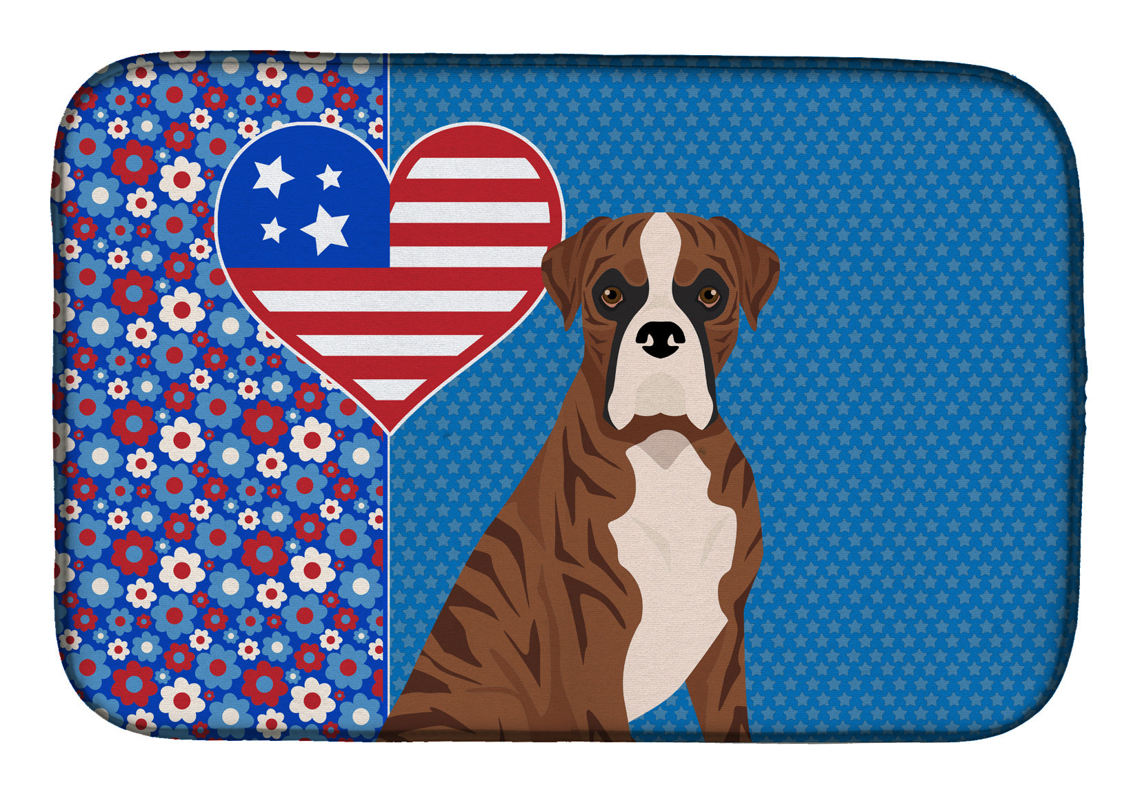 Natural Eared Red Brindle Boxer USA American Dish Drying Mat Absorbent Dish Drying Mat Pad for Kitchen Counter Dish Drainer Mat for Countertop, 14 x 21", Multicolor