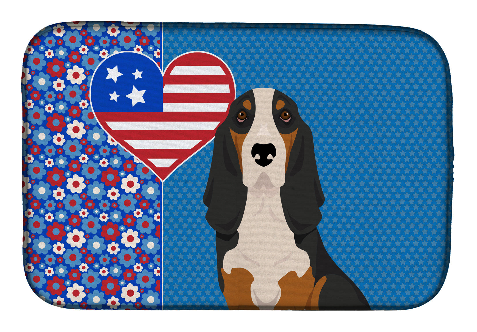 Black Tricolor Basset Hound USA American Dish Drying Mat Absorbent Dish Drying Mat Pad for Kitchen Counter Dish Drainer Mat for Countertop, 14 x 21", Multicolor