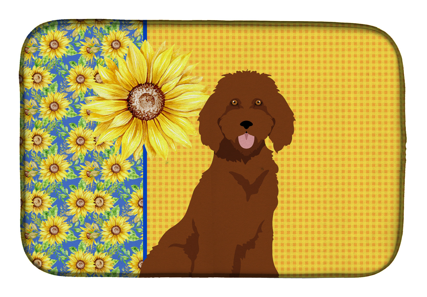 Summer Sunflowers Standard Red Poodle Dish Drying Mat Absorbent Dish Drying Mat Pad for Kitchen Counter Dish Drainer Mat for Countertop, 14 x 21", Multicolor