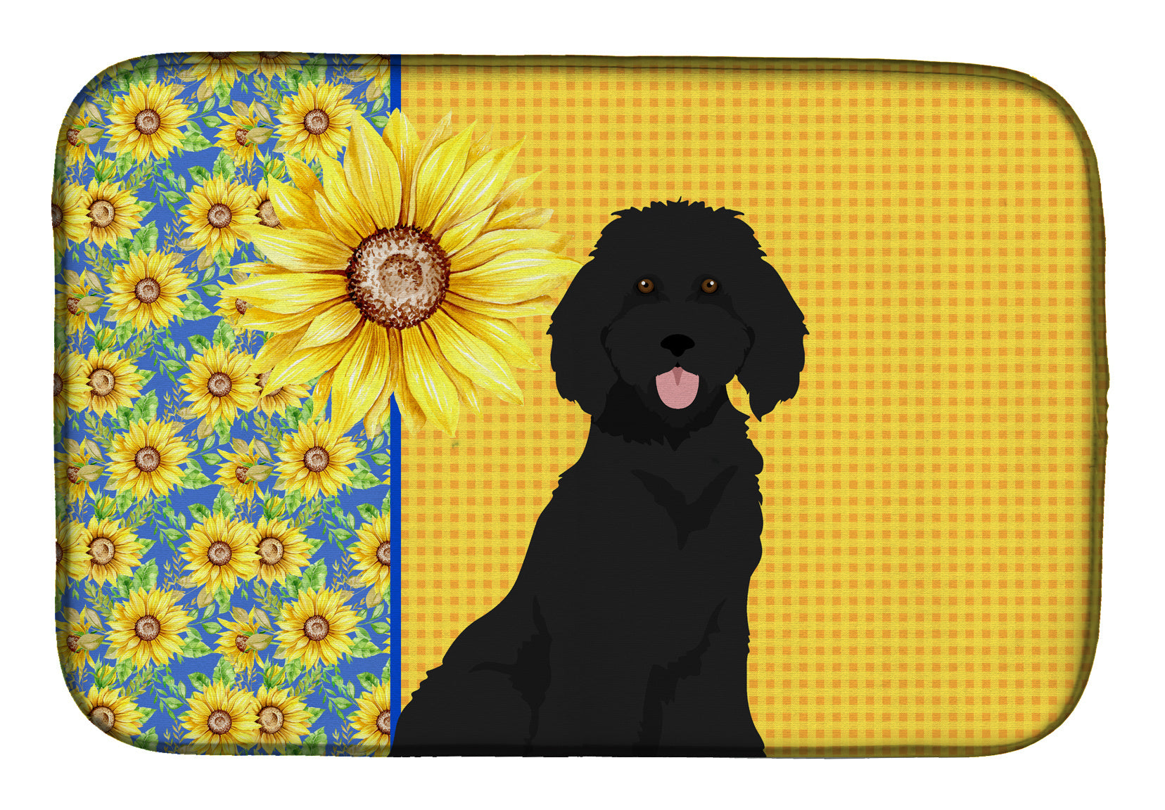 Summer Sunflowers Standard Black Poodle Dish Drying Mat Absorbent Dish Drying Mat Pad for Kitchen Counter Dish Drainer Mat for Countertop, 14 x 21", Multicolor