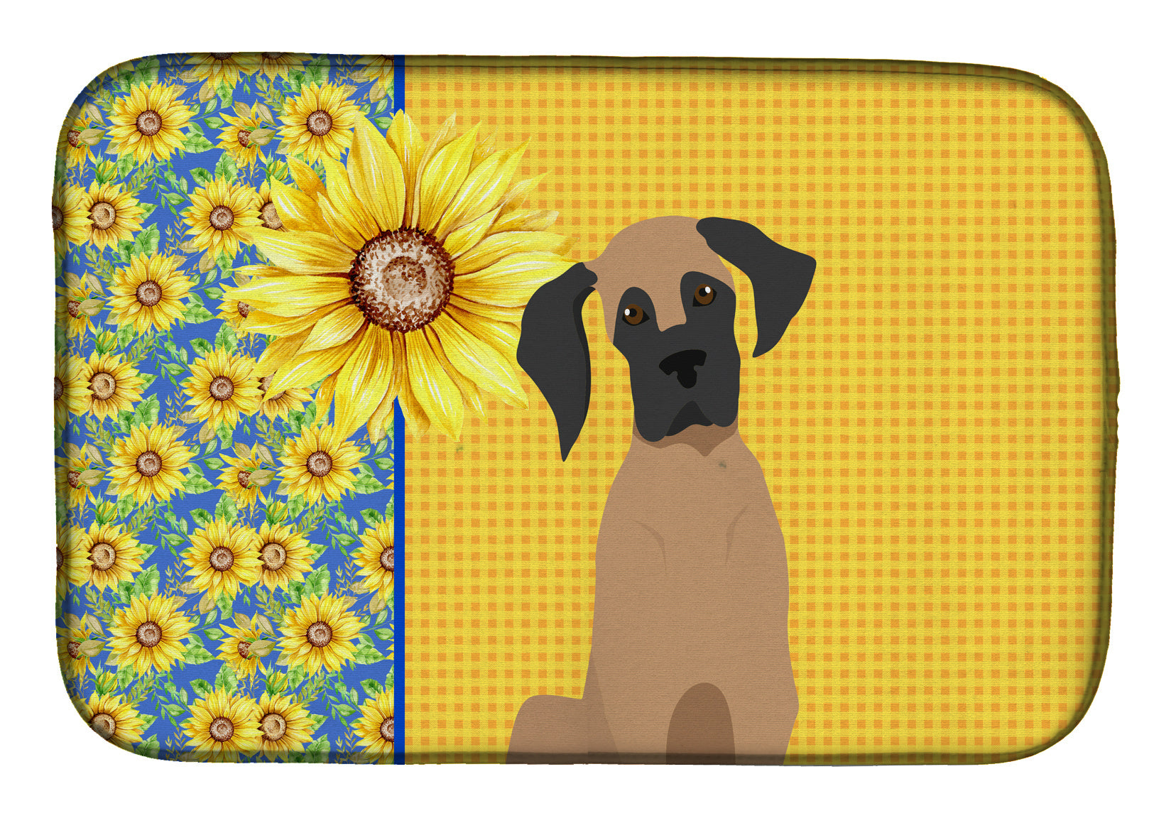 Summer Sunflowers Fawn Great Dane Dish Drying Mat Absorbent Dish Drying Mat Pad for Kitchen Counter Dish Drainer Mat for Countertop, 14 x 21", Multicolor